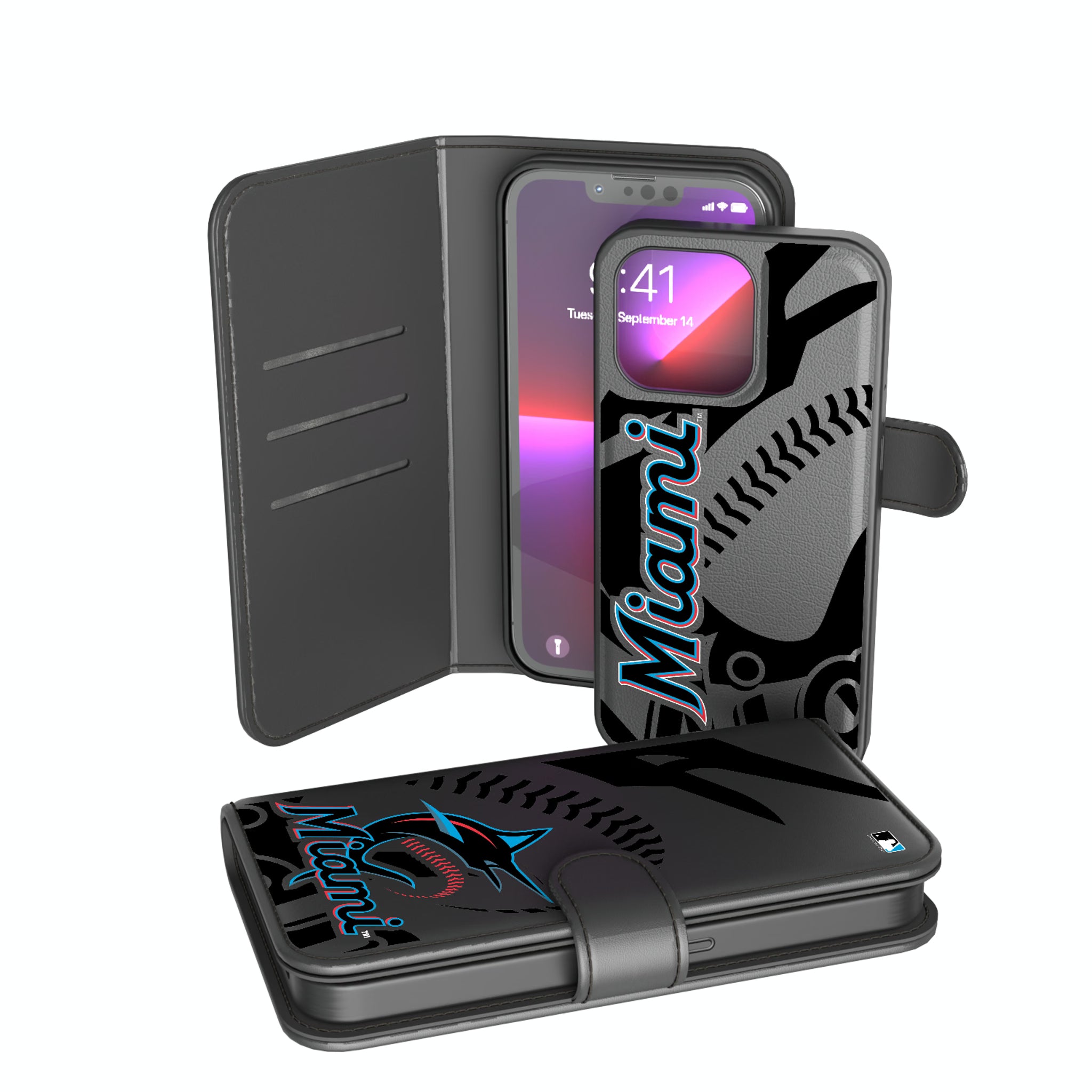 Miami Marlins Monocolor Tilt iPhone Wallet Phone Case for Apple iPhone