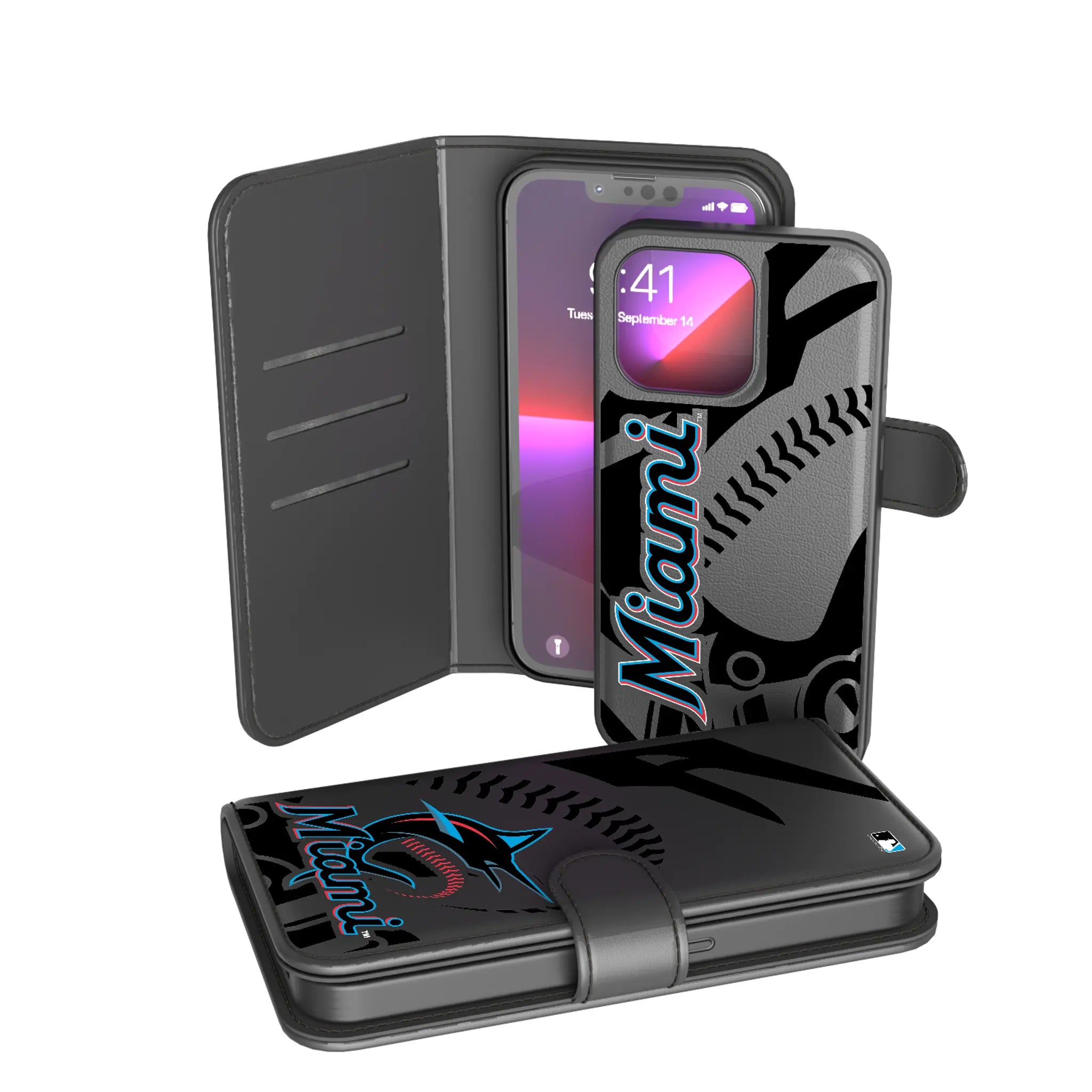 Miami Marlins Monocolor Tilt iPhone Wallet Phone Case for Apple iPhone