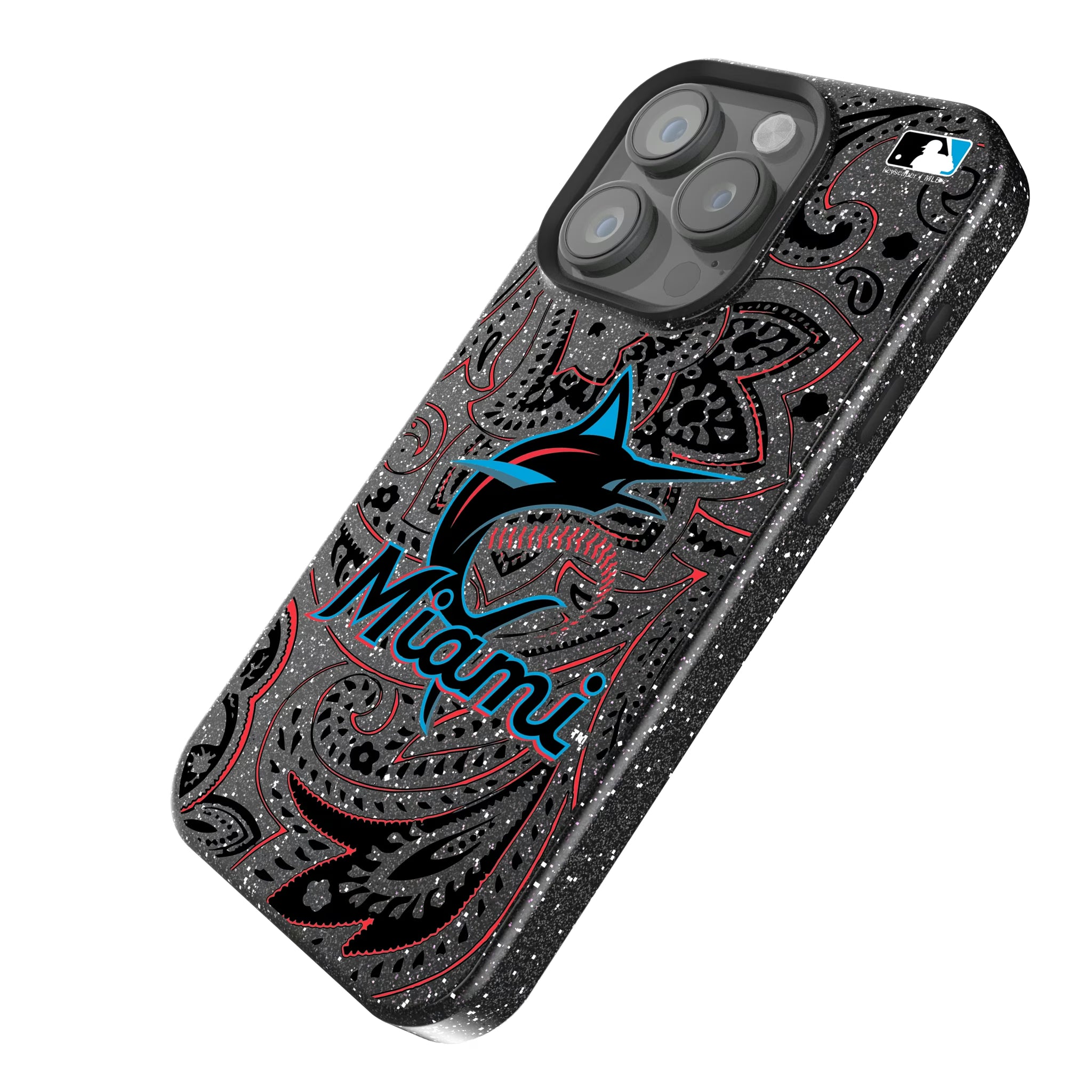 Miami Marlins Paisley iPhone Bling Phone Case for Apple iPhone - Isometric View