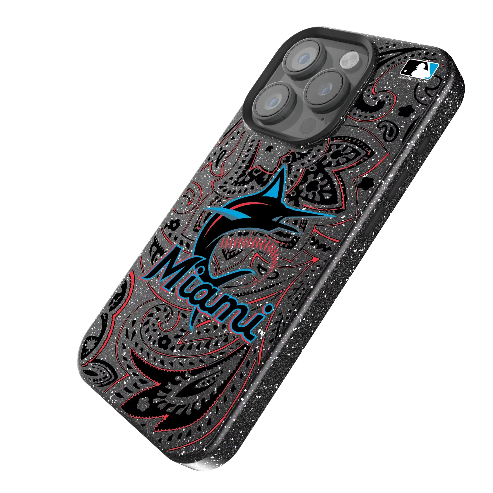Miami Marlins Paisley iPhone Bling Phone Case for Apple iPhone - Isometric View