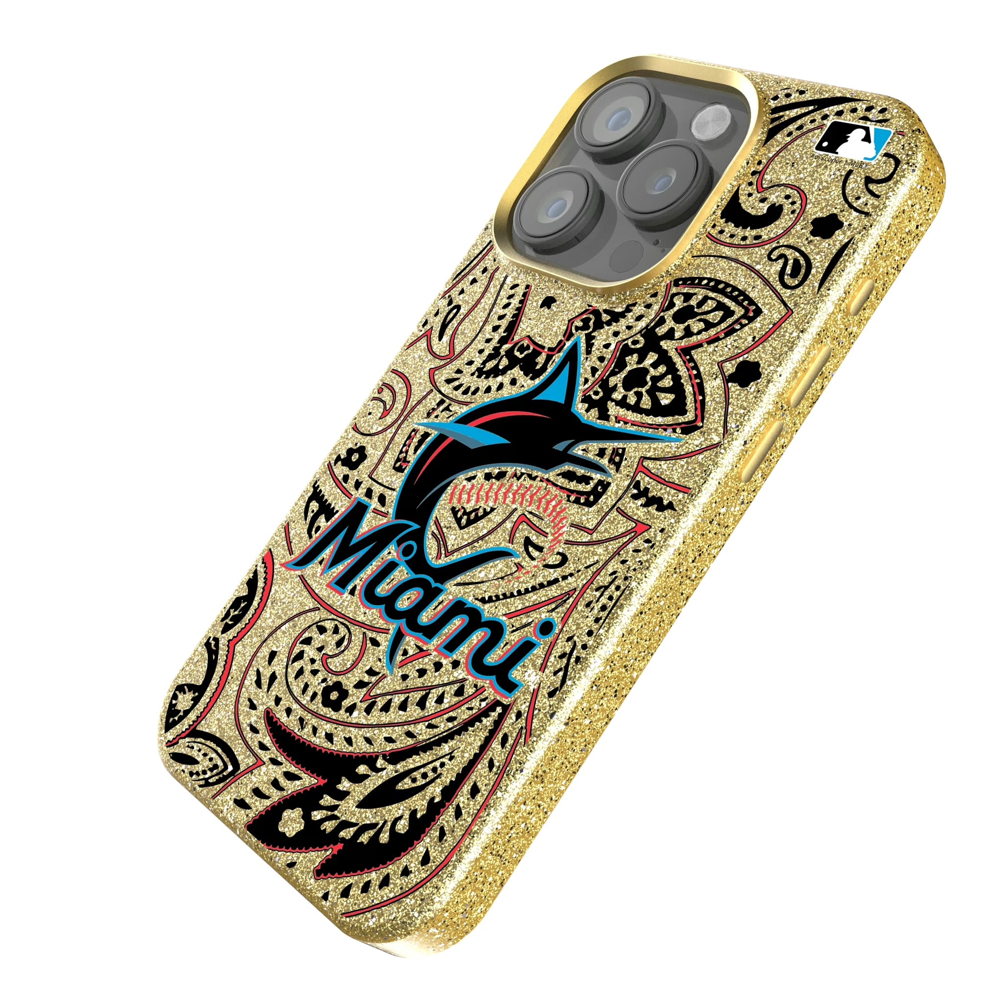 Miami Marlins Paisley iPhone Bling Phone Case for Apple iPhone - Isometric View