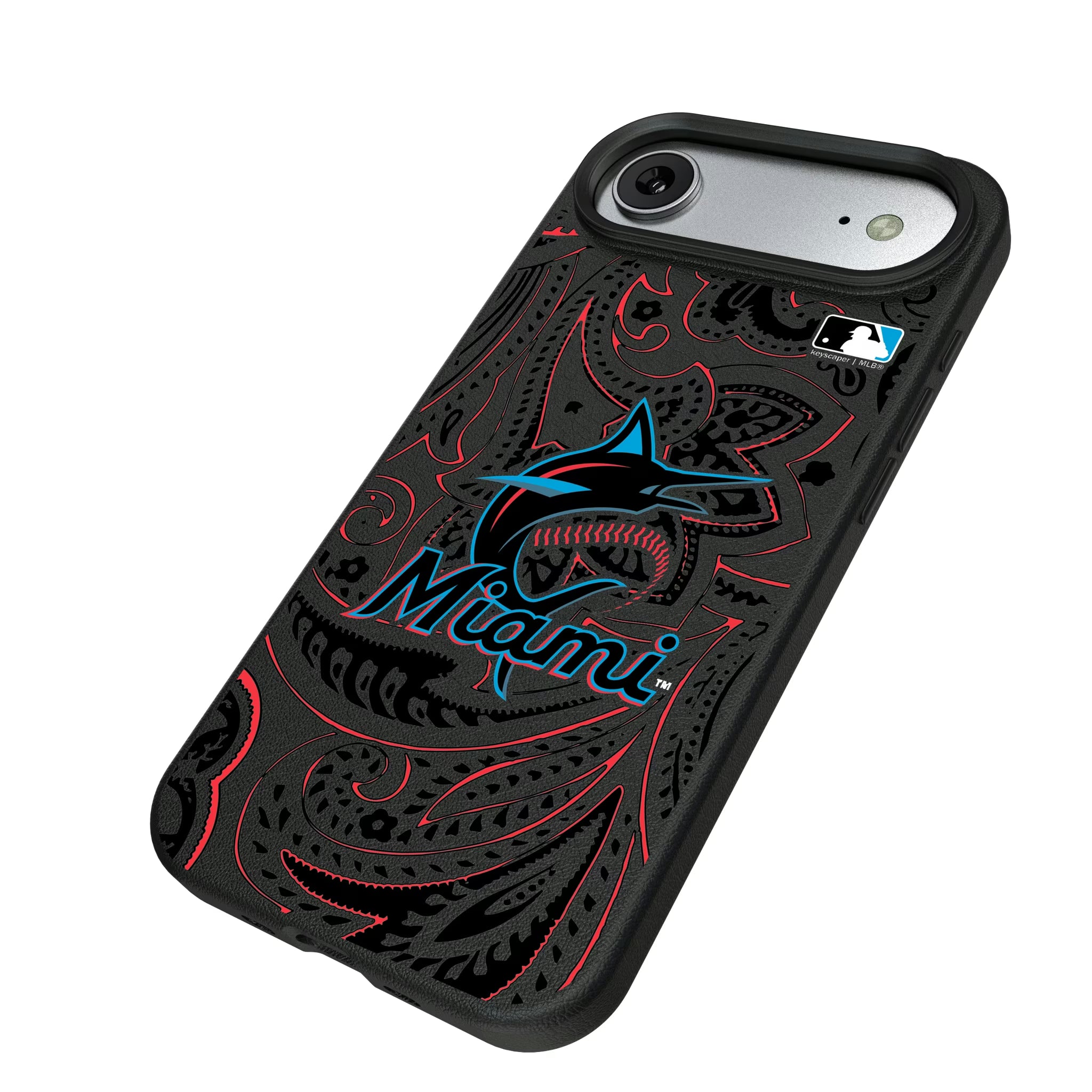 Miami Marlins Paisley iPhone MagSafe Compatible Phone Case for Apple iPhone - Isometric View#Device_iPhone Air