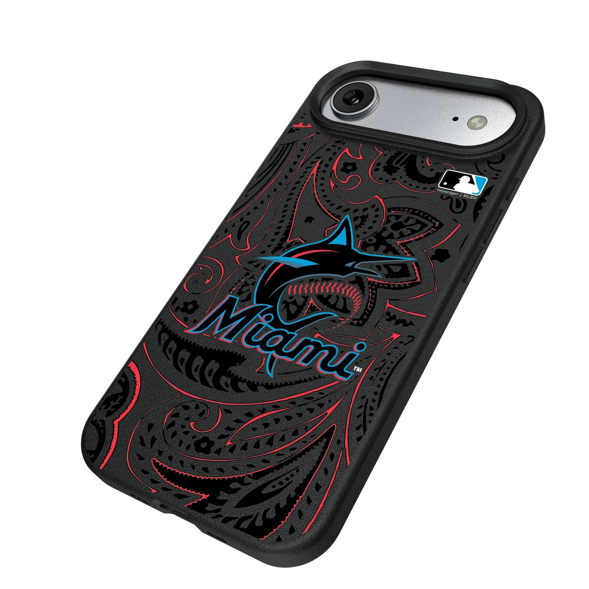 Miami Marlins Paisley iPhone MagSafe Compatible Phone Case for Apple iPhone - Isometric View#Device_iPhone Air