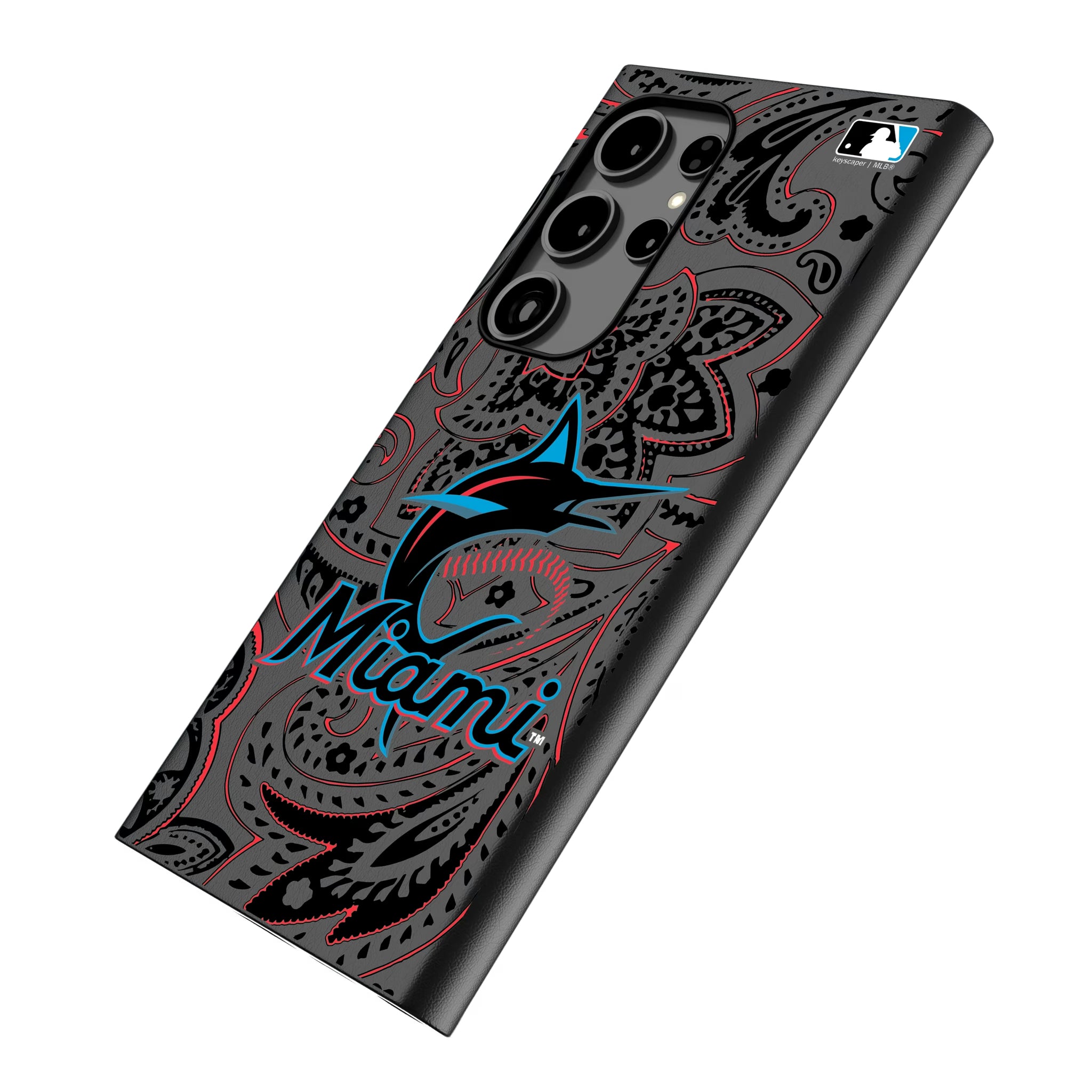 Miami Marlins Paisley Galaxy MagSafe Compatible Phone Case for Samsung Galaxy - Isometric View