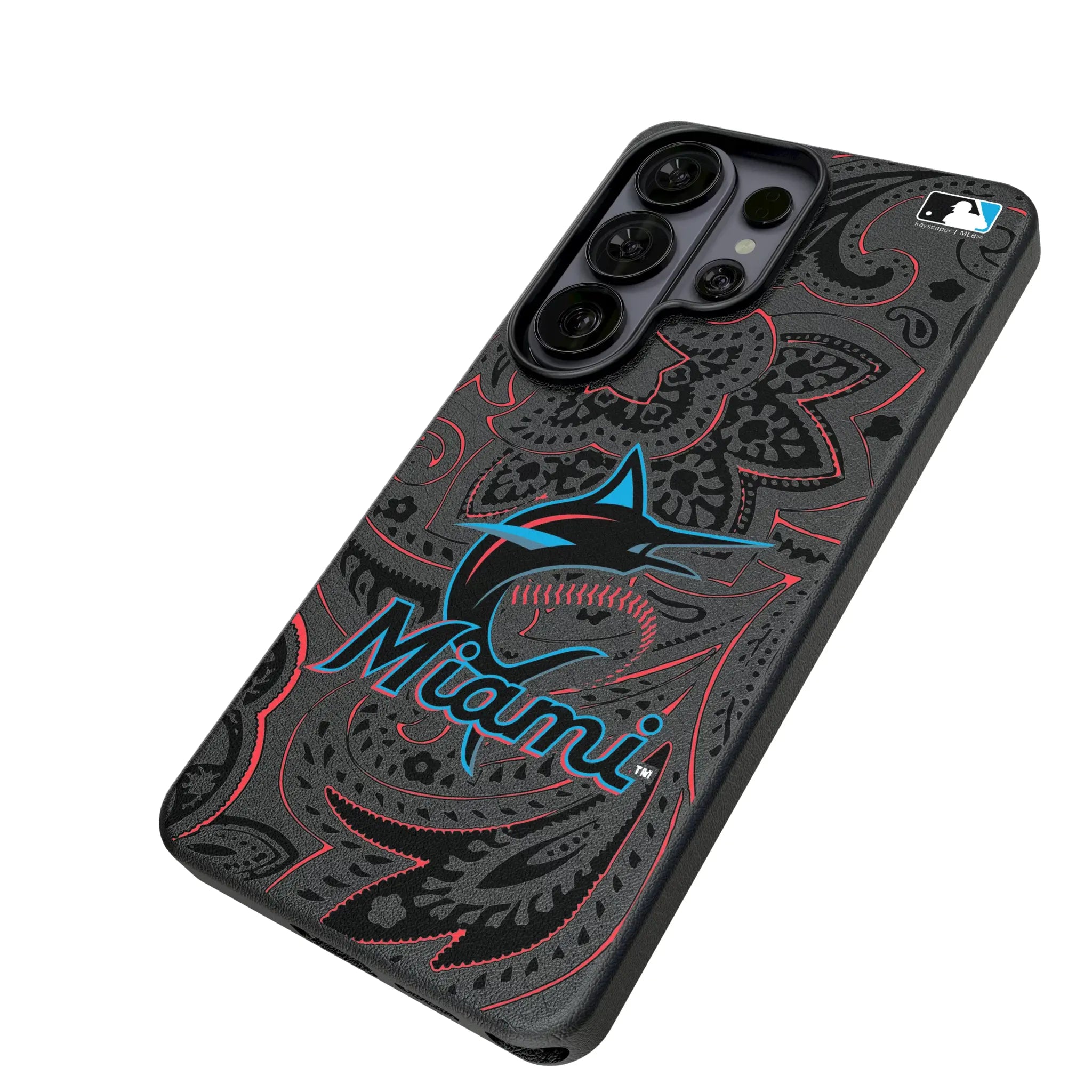 Miami Marlins Paisley Galaxy MagSafe Compatible Phone Case for Samsung Galaxy - Isometric View#Device_Galaxy S26 Ultra