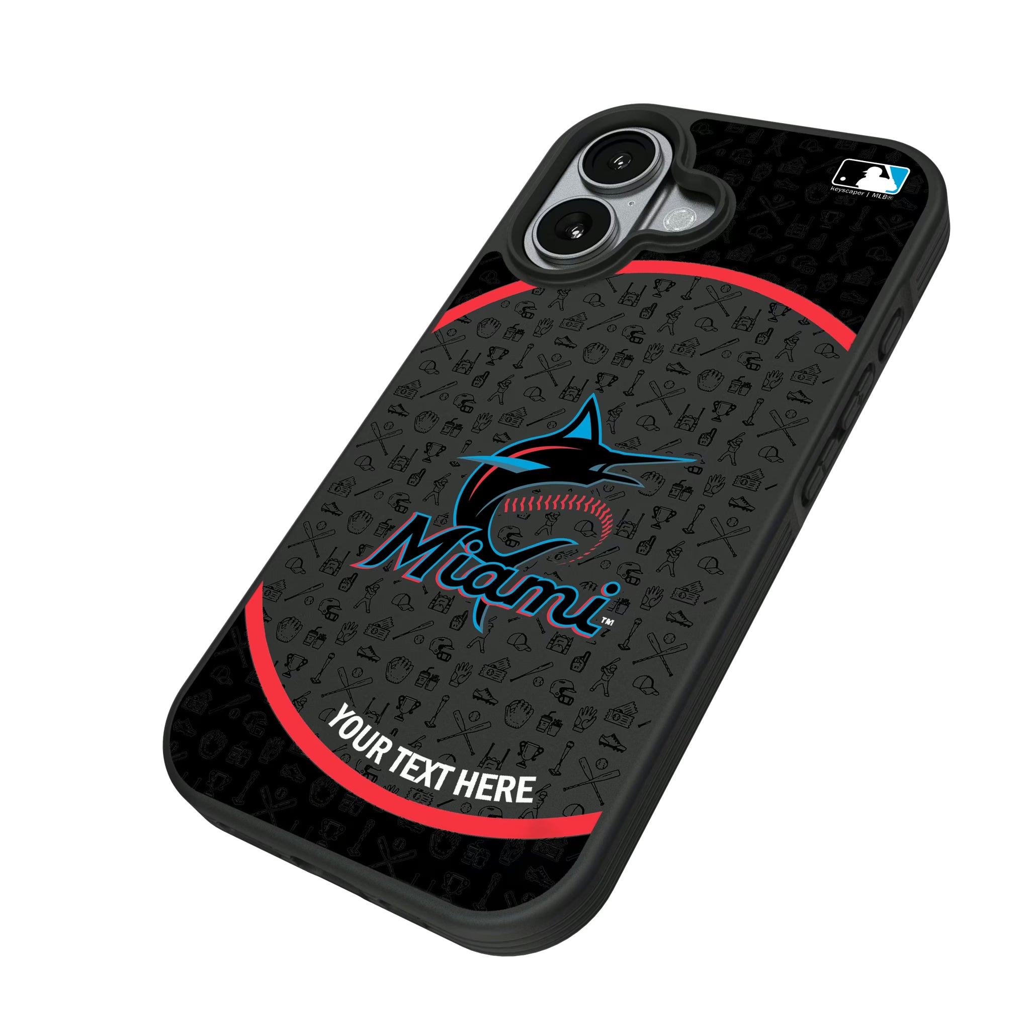Miami Marlins Personalized Circle iPhone Bump Phone Case for Apple iPhone - Isometric View#Device_iPhone 17