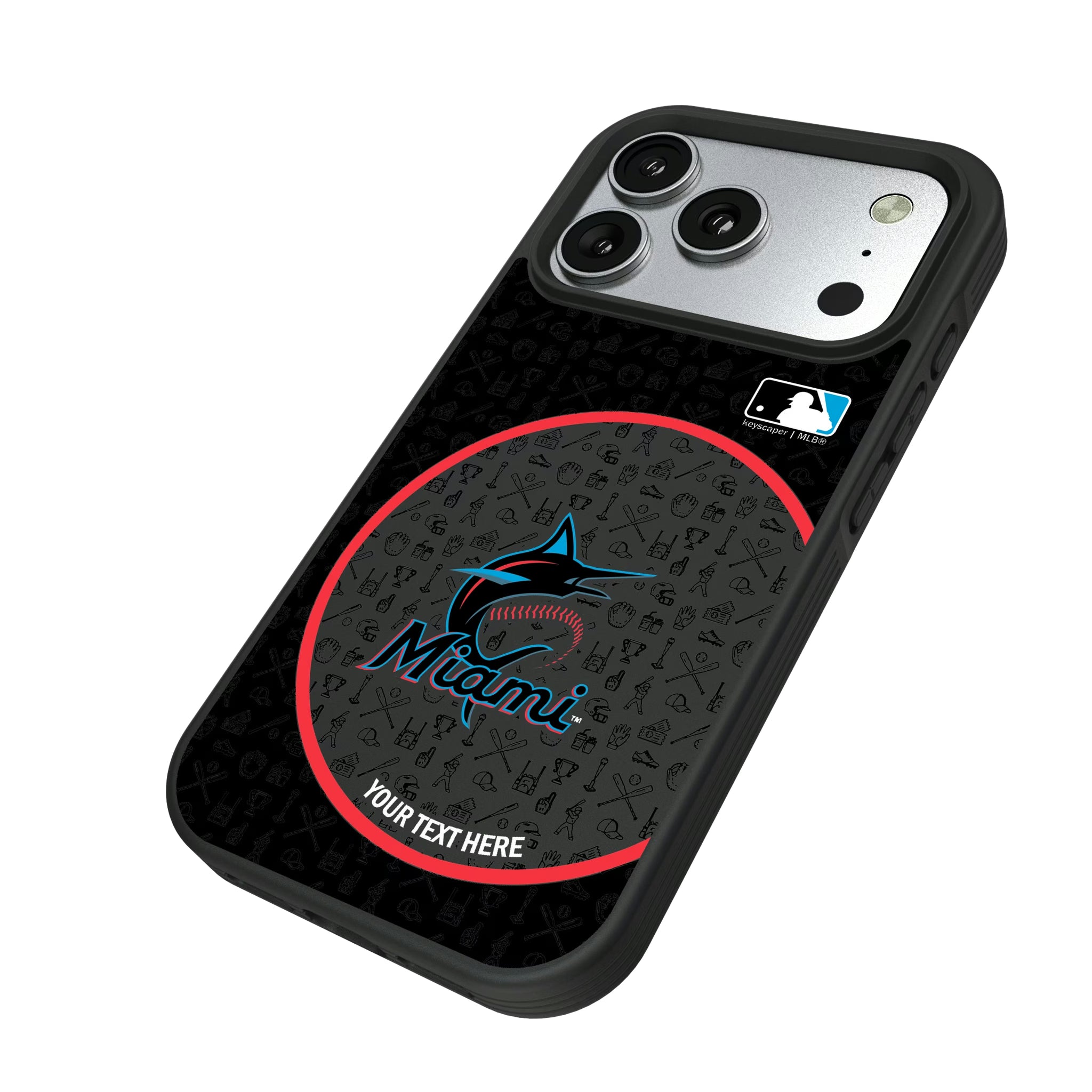 Miami Marlins Personalized Circle iPhone Bump Phone Case for Apple iPhone - Isometric View#Device_iPhone 17 Pro