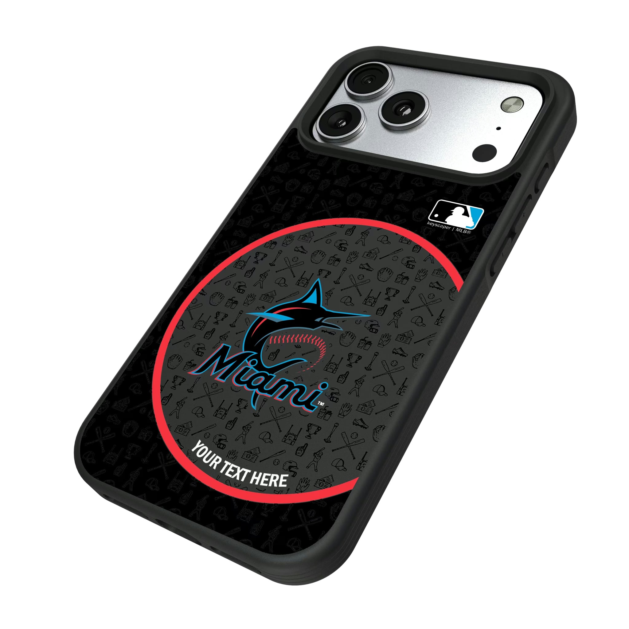 Miami Marlins Personalized Circle iPhone Bump Phone Case for Apple iPhone - Isometric View#Device_iPhone 17 Pro Max