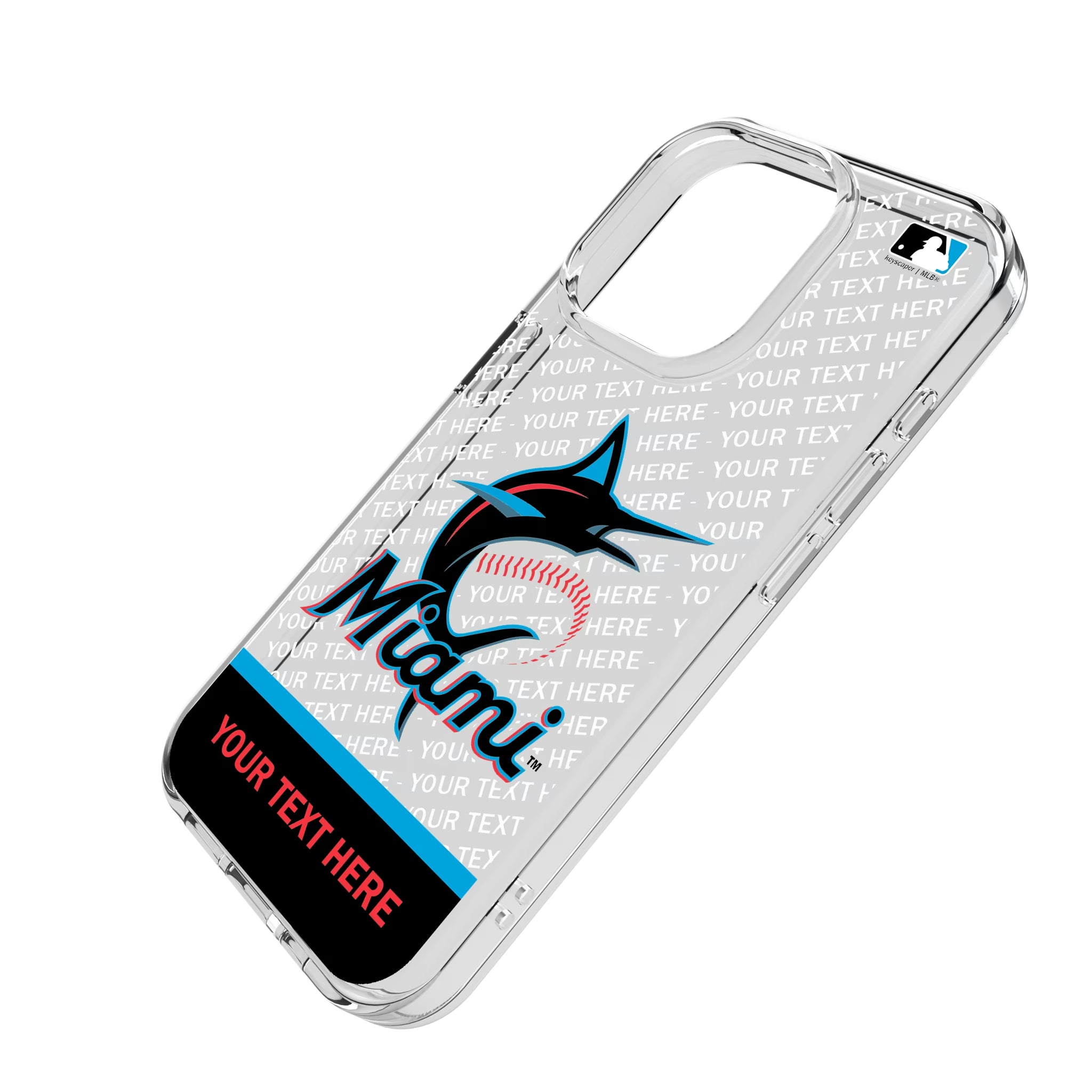 Miami Marlins Personalized EndZone Plus iPhone Clear Phone Case for Apple iPhone - Isometric View