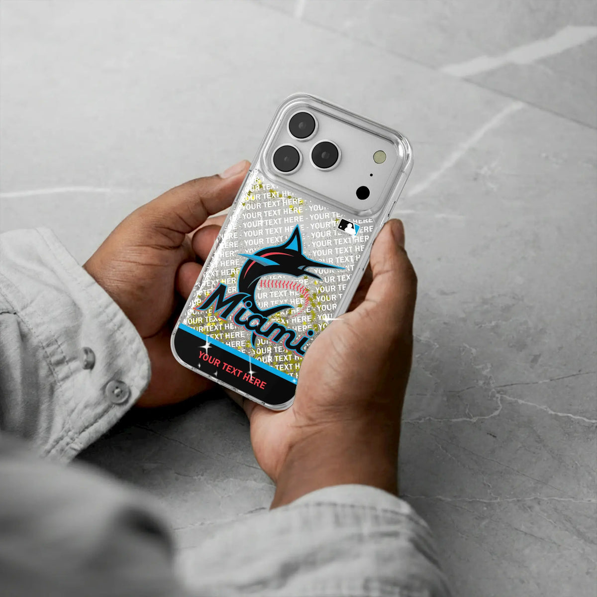 Miami Marlins Personalized EndZone Plus iPhone Glitter Phone Case for Apple iPhone - Lifestyle#Device_iPhone 18 Pro