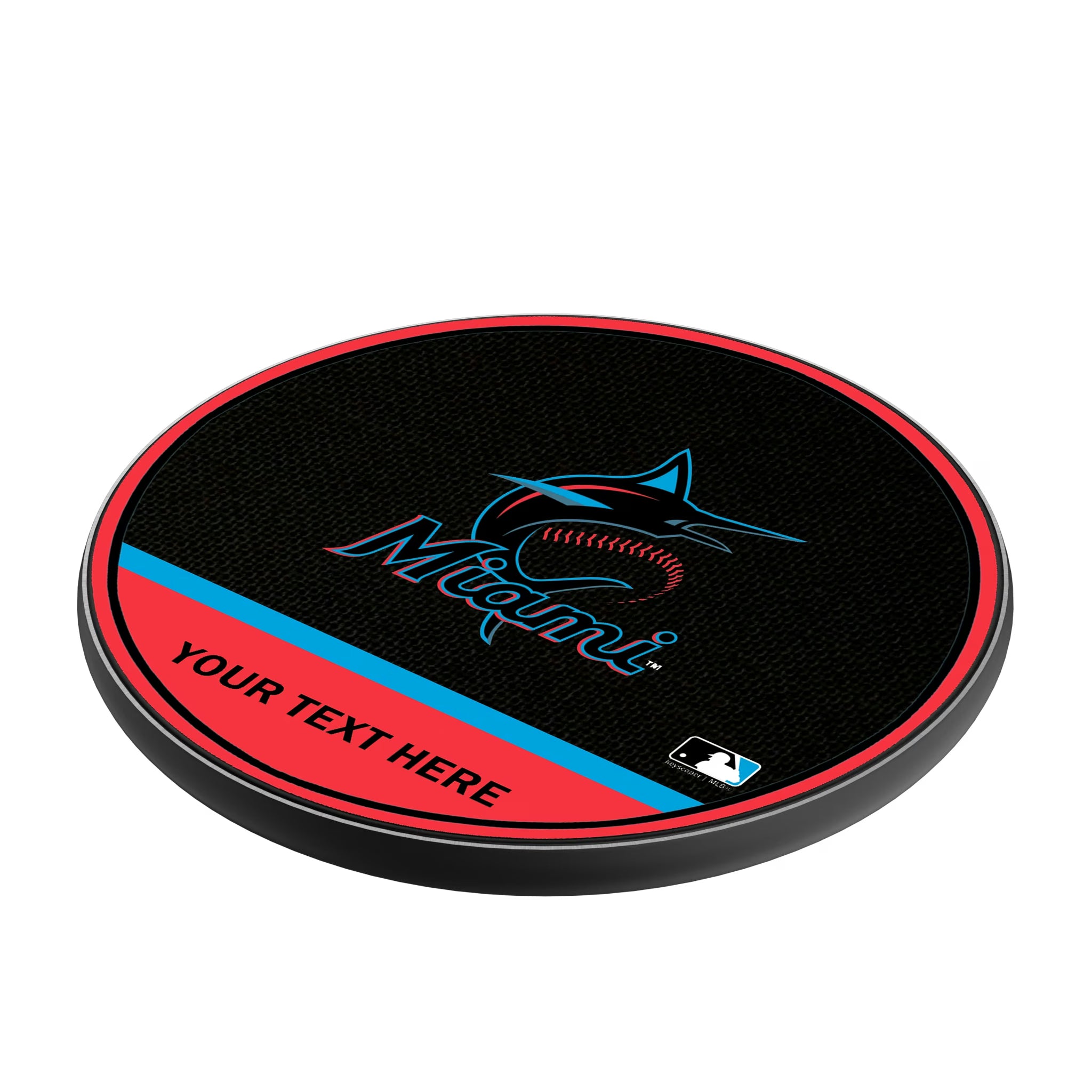 Miami Marlins Personalized Endzone Solid 15-Watt Wireless Charger - Isometric View