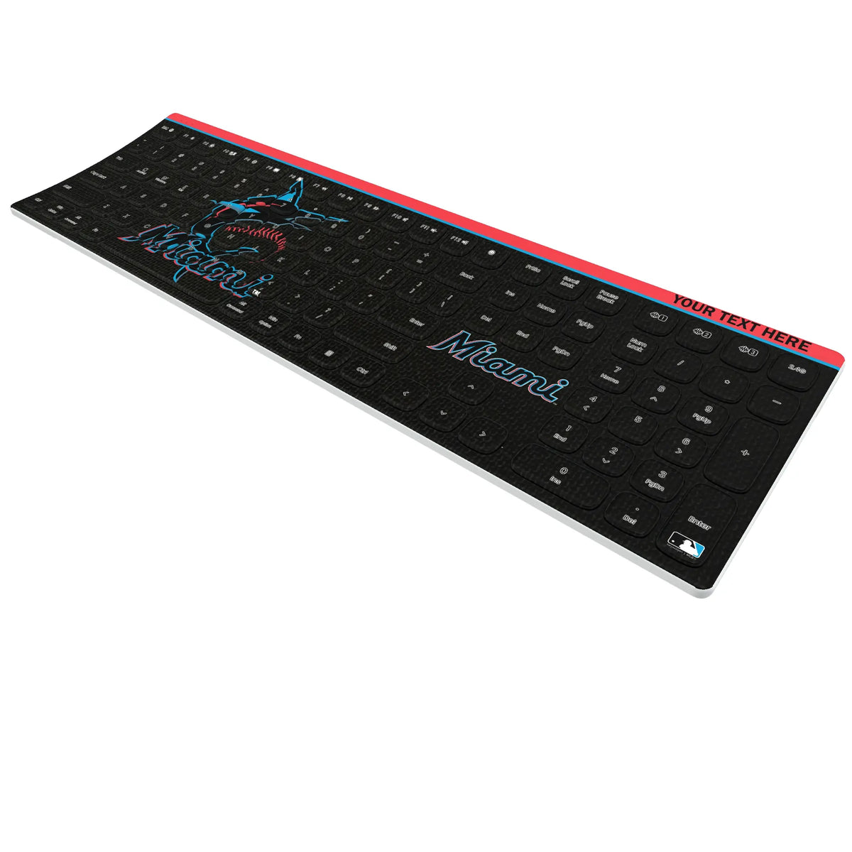 Miami Marlins Personalized Endzone Solid KKB605 Curved Wireless Keyboard - Isometric View