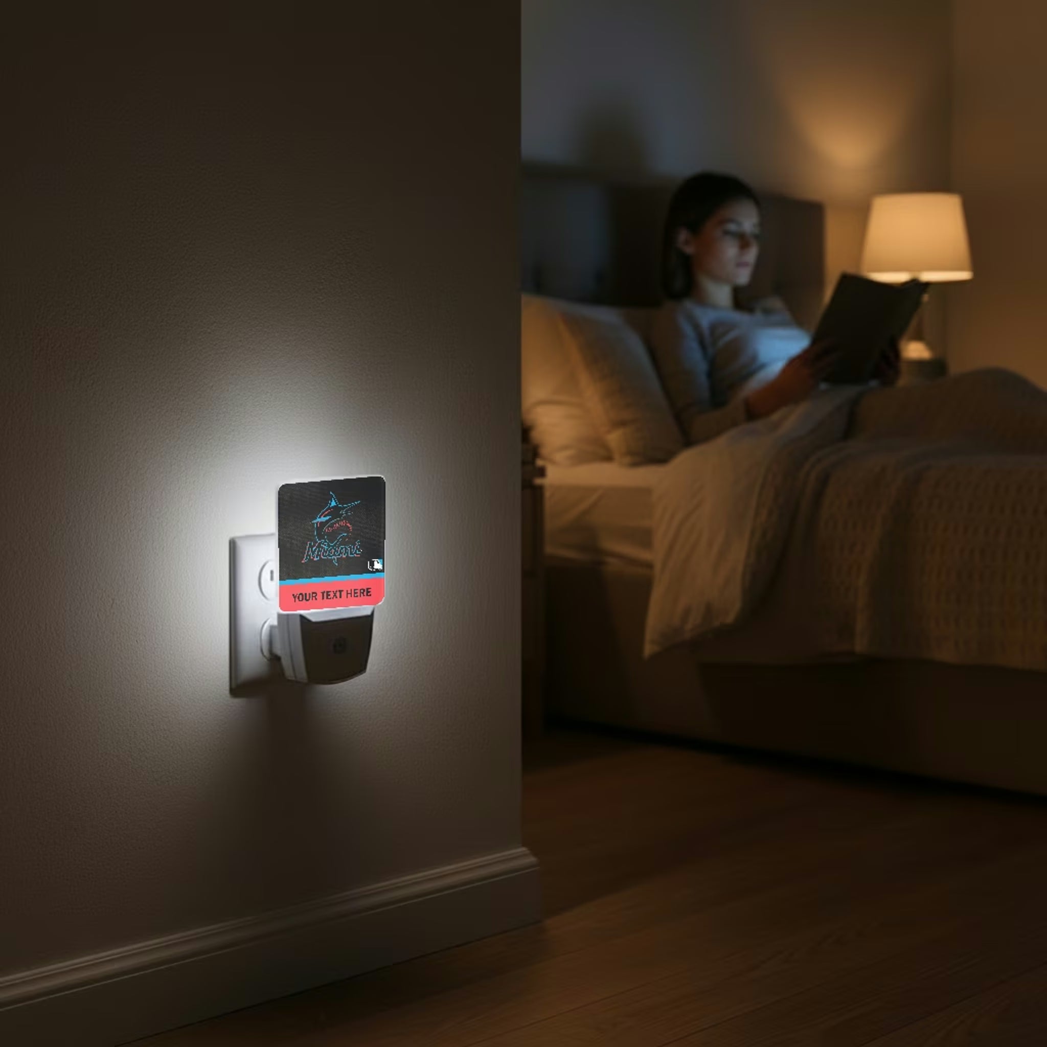 Miami Marlins Personalized Endzone Solid Night Light 2-Pack - Lifestyle