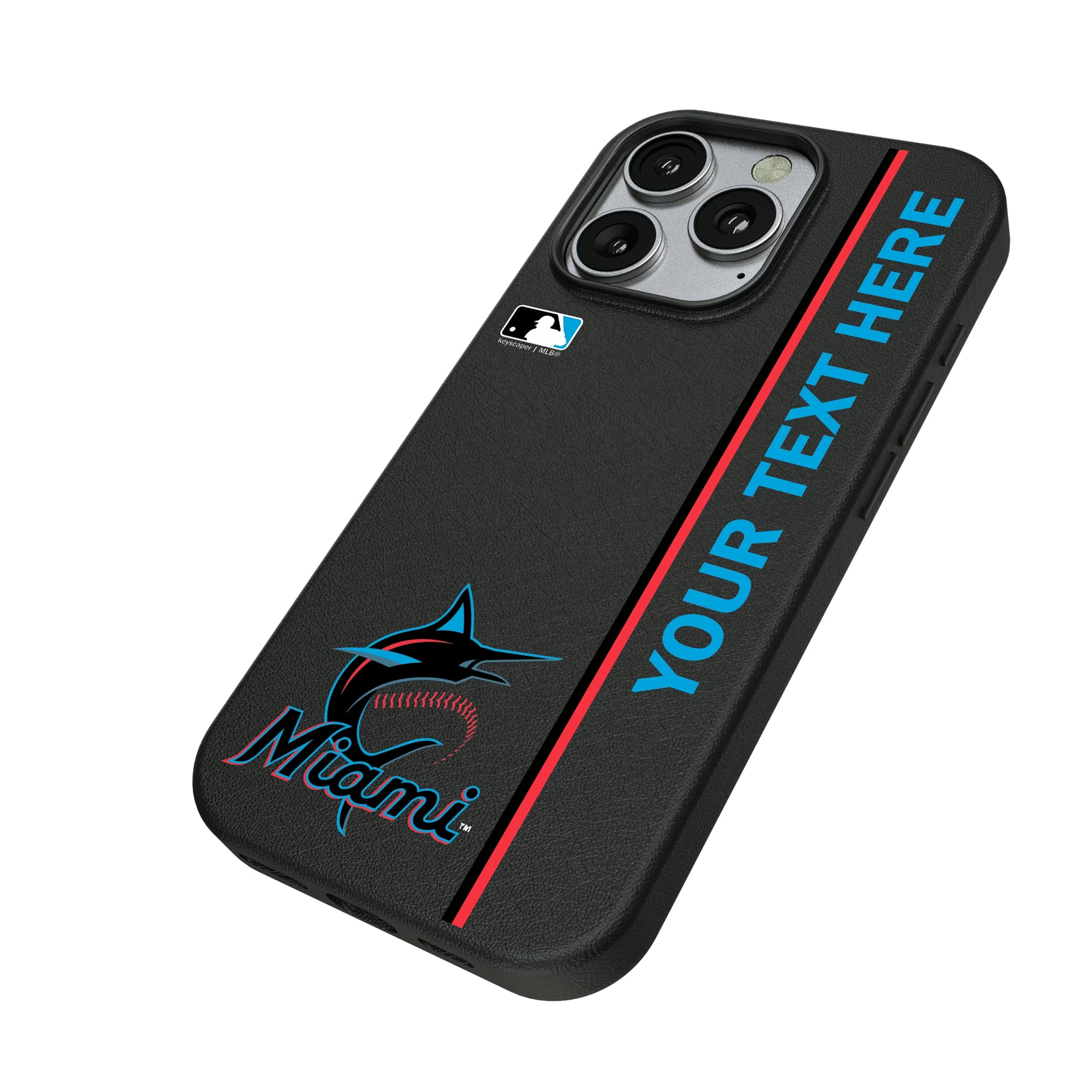 Miami Marlins Personalized Sidebard iPhone MagSafe Compatible Phone Case for Apple iPhone - Isometric View