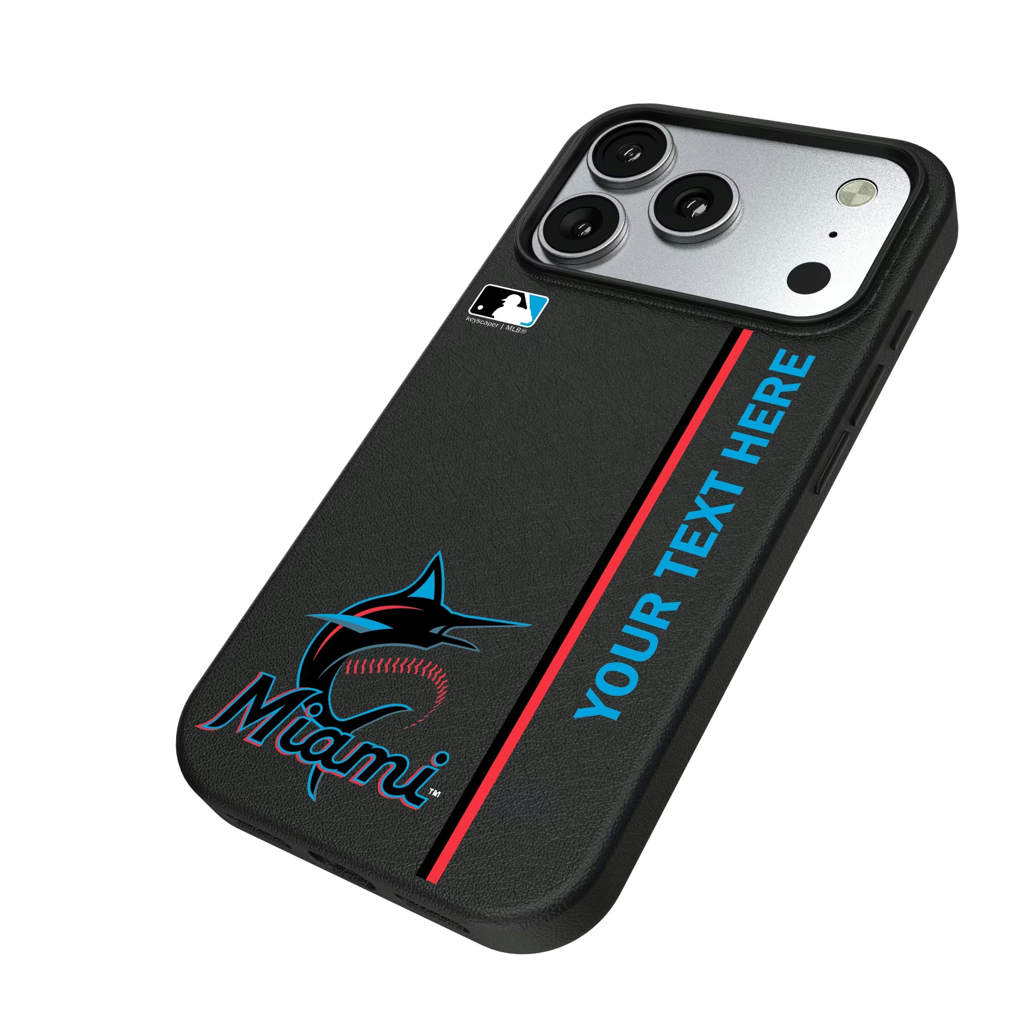 Miami Marlins Personalized Sidebard iPhone MagSafe Compatible Phone Case for Apple iPhone - Isometric View#Device_iPhone 17 Pro