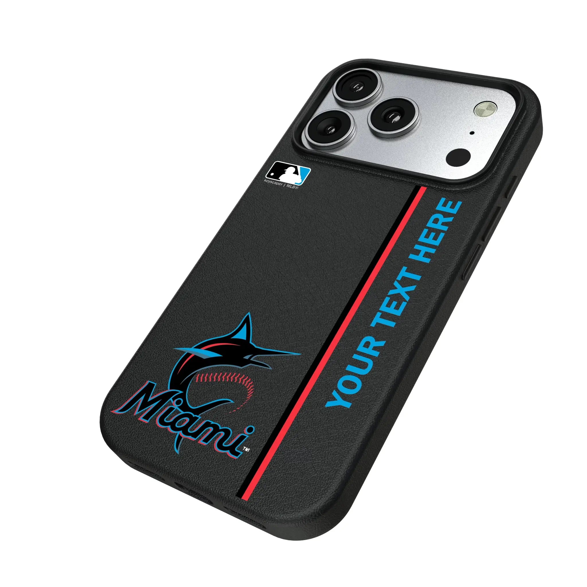 Miami Marlins Personalized Sidebard iPhone MagSafe Compatible Phone Case for Apple iPhone - Isometric View#Device_iPhone 17 Pro
