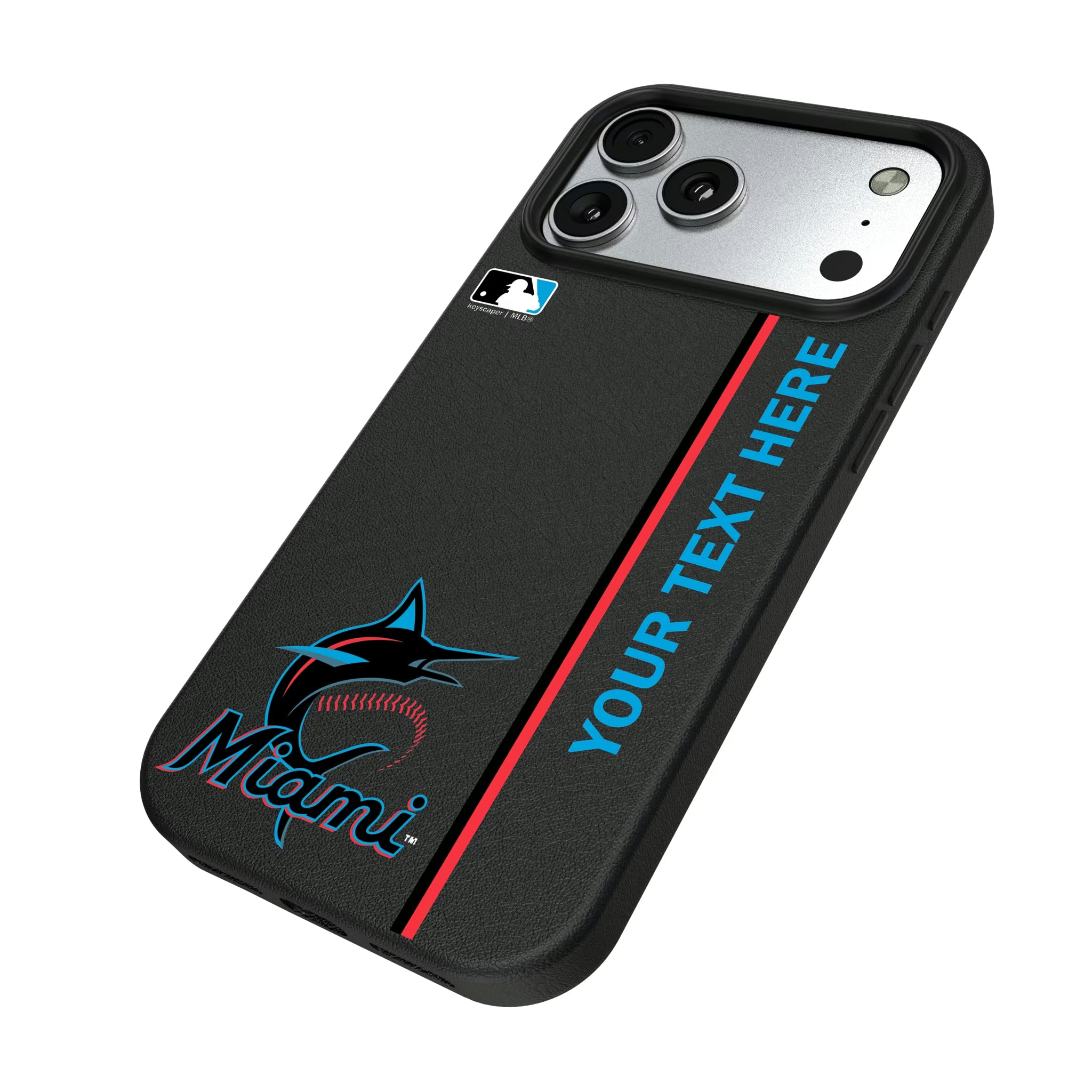 Miami Marlins Personalized Sidebard iPhone MagSafe Compatible Phone Case for Apple iPhone - Isometric View#Device_iPhone 17 Pro Max