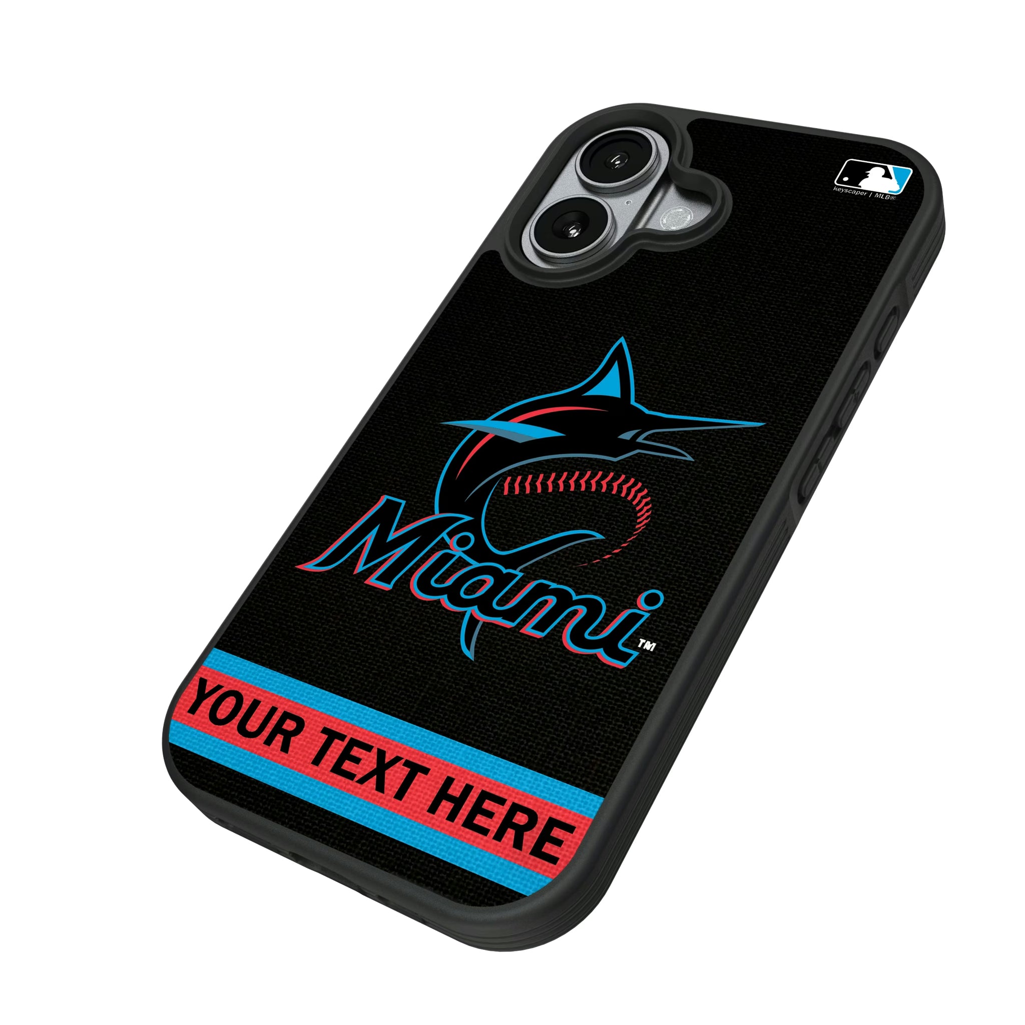 Miami Marlins Personalized Stripe iPhone Bump Phone Case for Apple iPhone - Isometric View#Device_iPhone 17