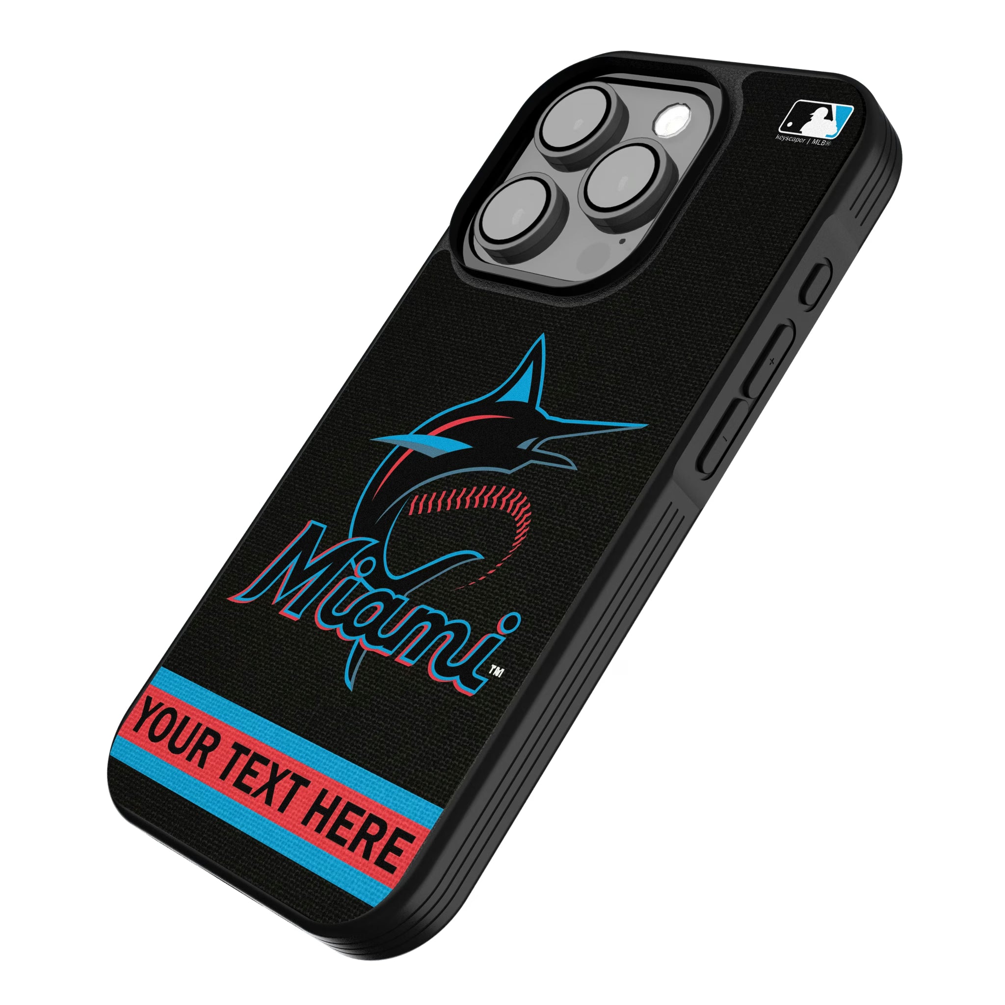 Miami Marlins Personalized Stripe iPhone Bump Phone Case for Apple iPhone - Isometric View