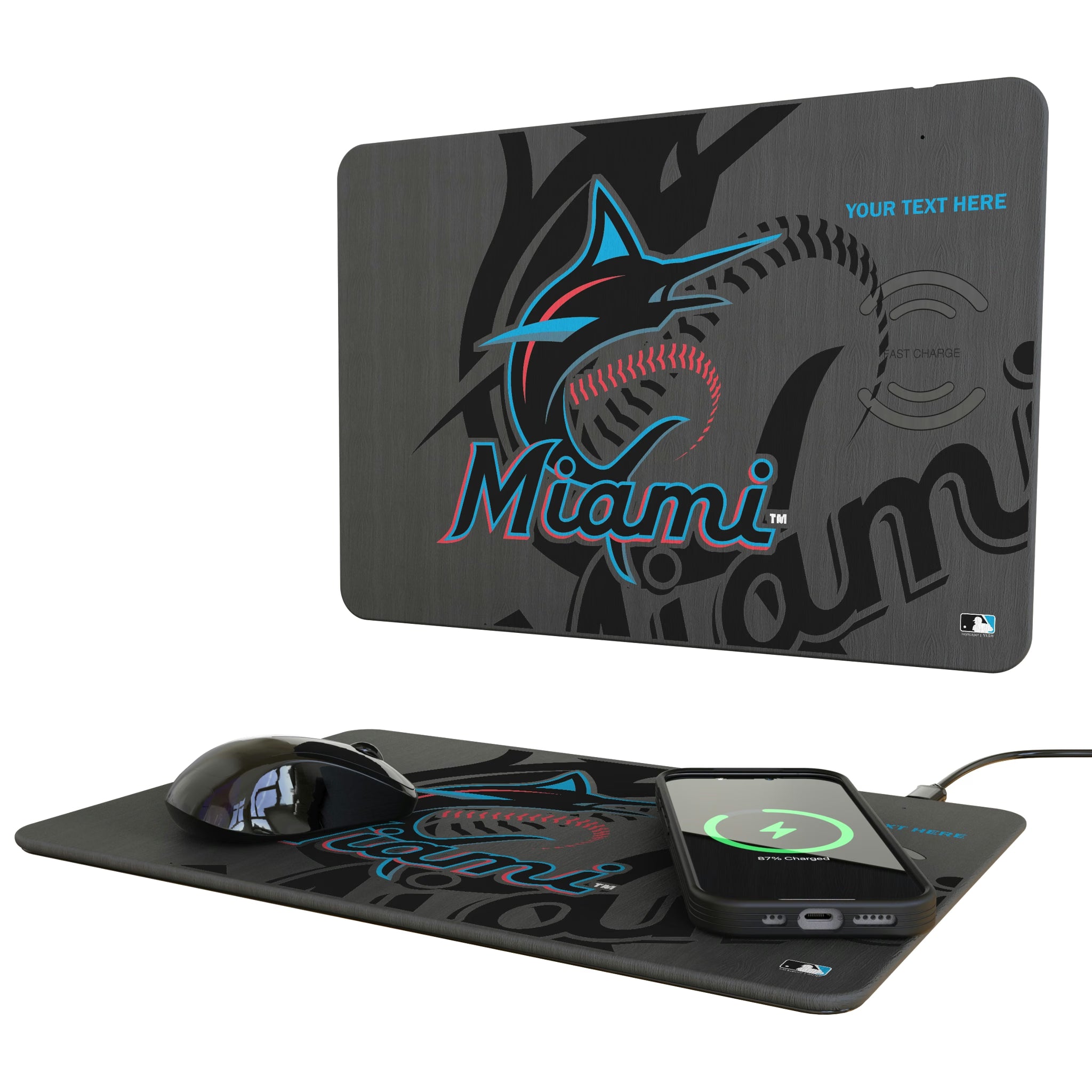 Miami Marlins Personalized Tilt 15-Watt Wireless Charger and Mouse Pad