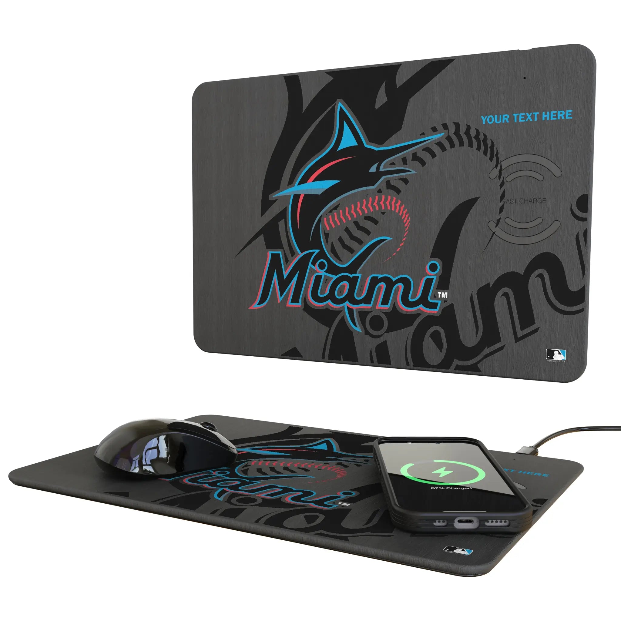 Miami Marlins Personalized Tilt 15-Watt Wireless Charger and Mouse Pad
