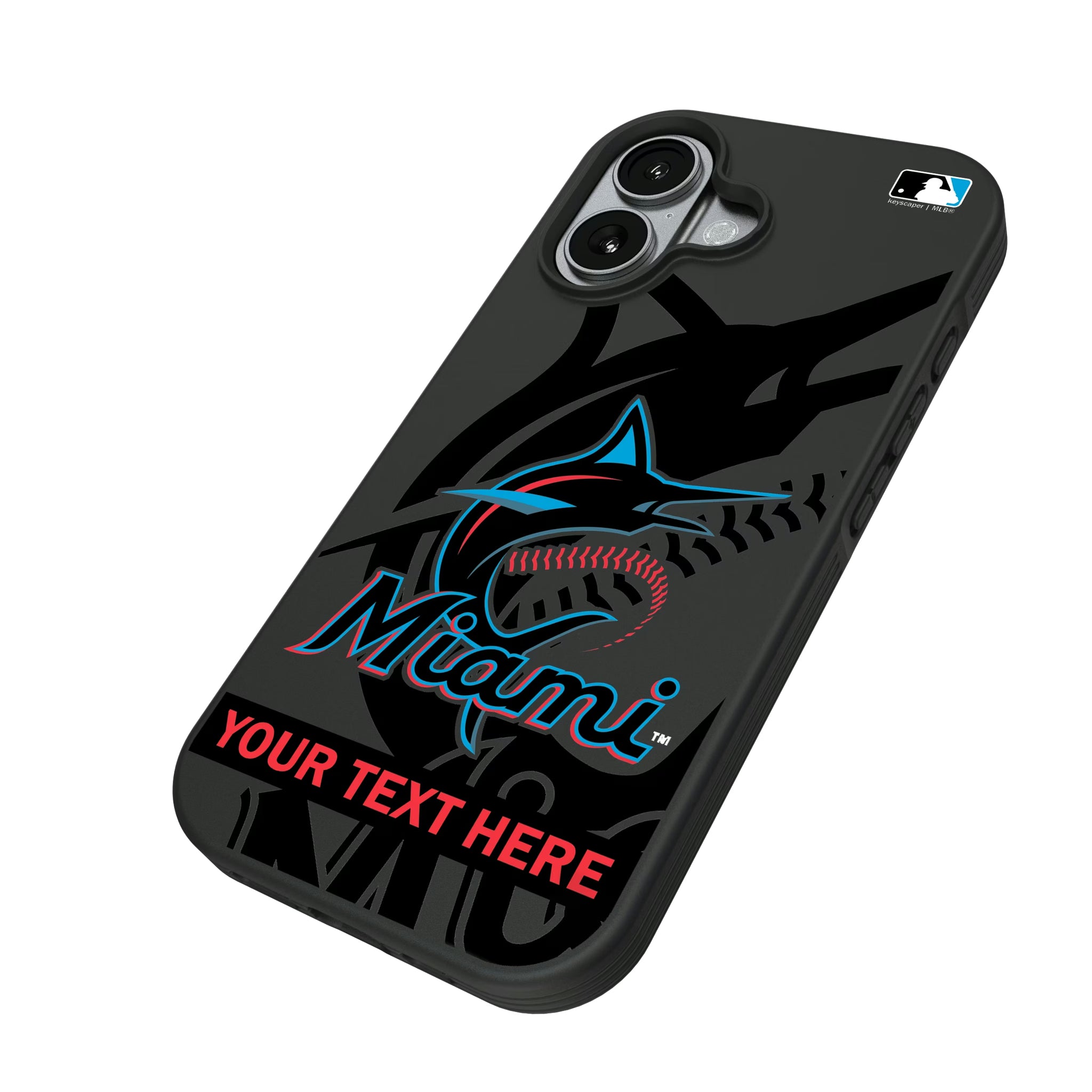 Miami Marlins Personalized Tilt iPhone Bump Phone Case for Apple iPhone - Isometric View#Device_iPhone 17
