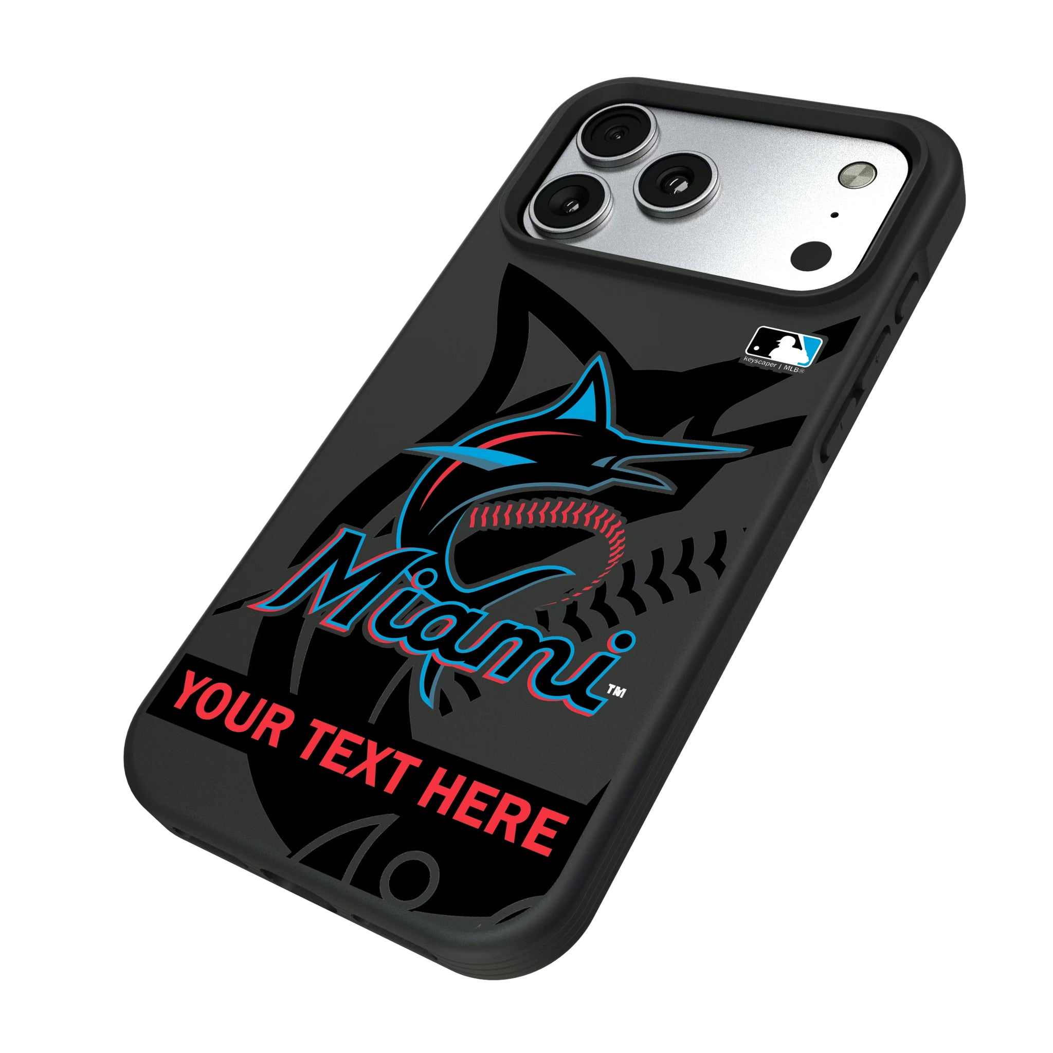 Miami Marlins Personalized Tilt iPhone Bump Phone Case for Apple iPhone - Isometric View#Device_iPhone 17 Pro Max