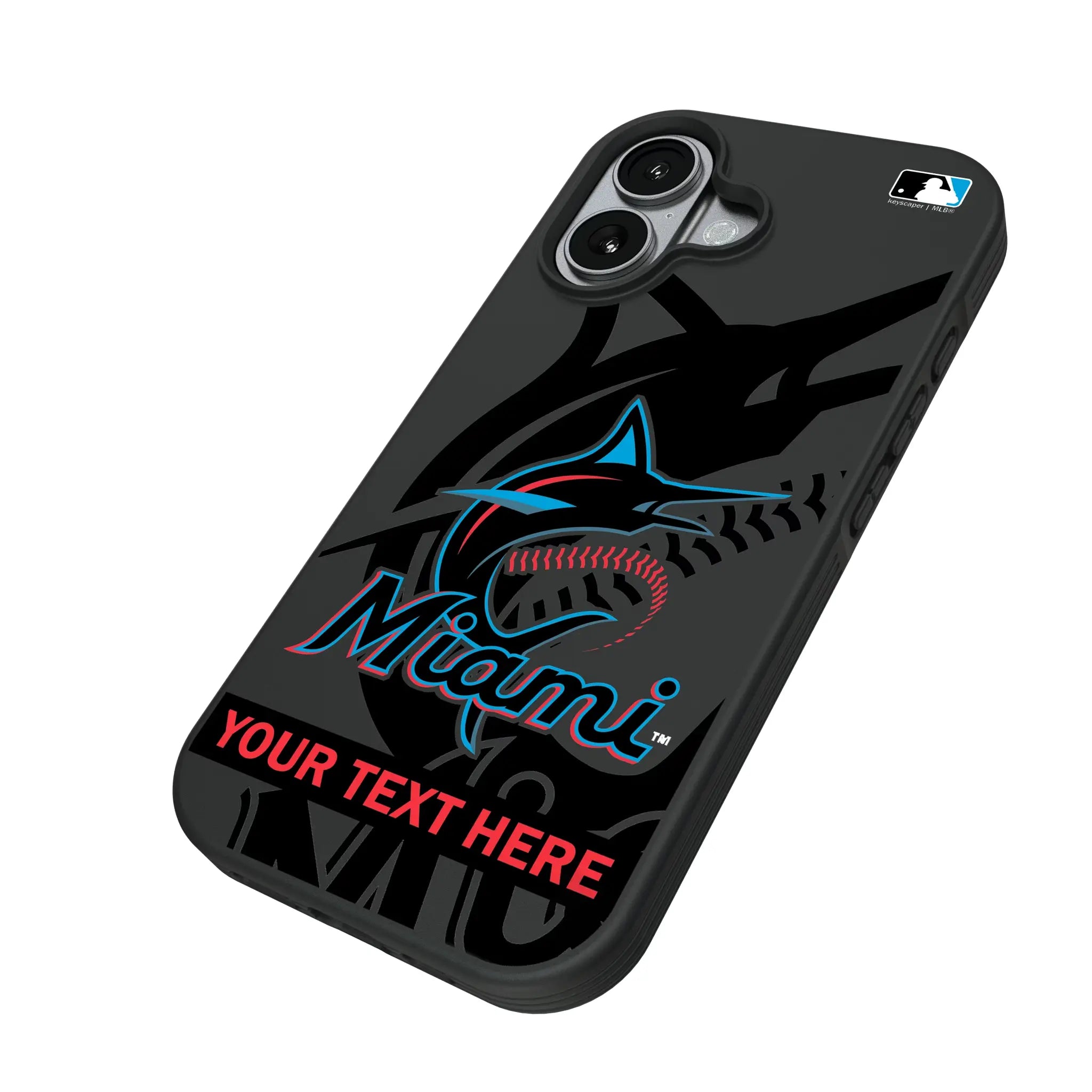 Miami Marlins Personalized Tilt iPhone Bump Phone Case for Apple iPhone - Isometric View#Device_iPhone 17