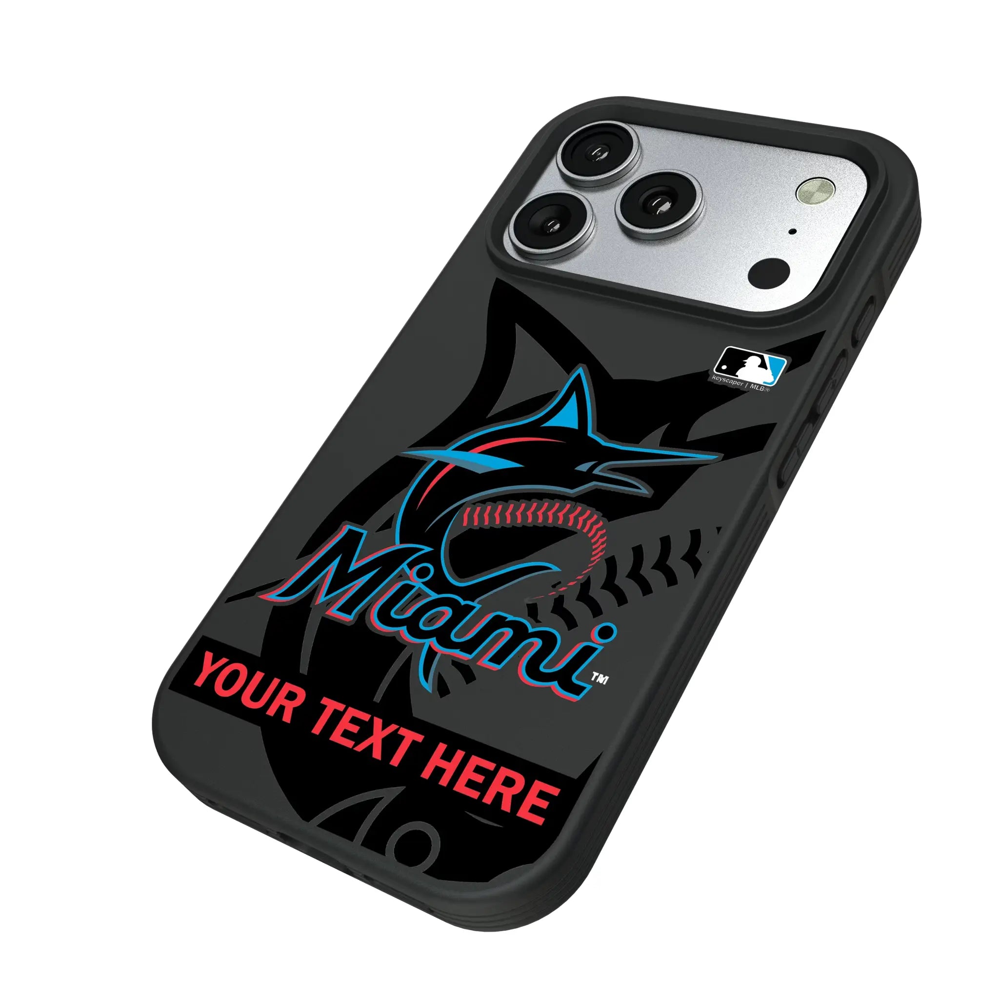 Miami Marlins Personalized Tilt iPhone Bump Phone Case for Apple iPhone - Isometric View#Device_iPhone 17 Pro