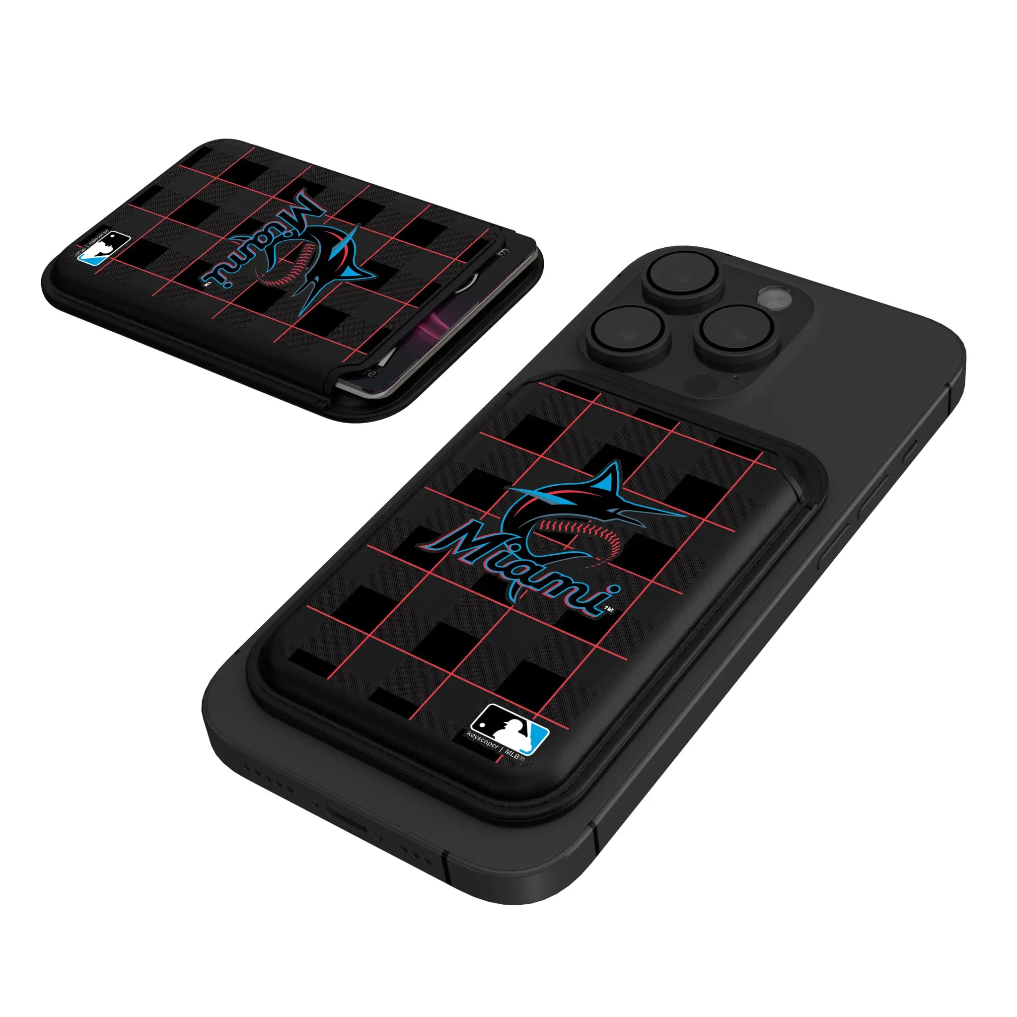 Miami Marlins Plaid Black Magnetic Credit Card Wallet