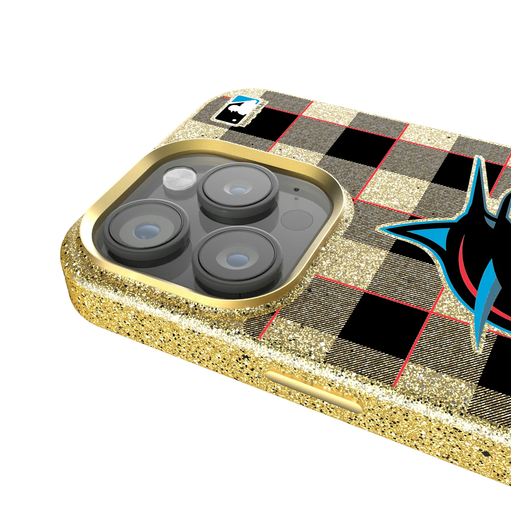 Miami Marlins Plaid iPhone Bling Phone Case for Apple iPhone - Detail