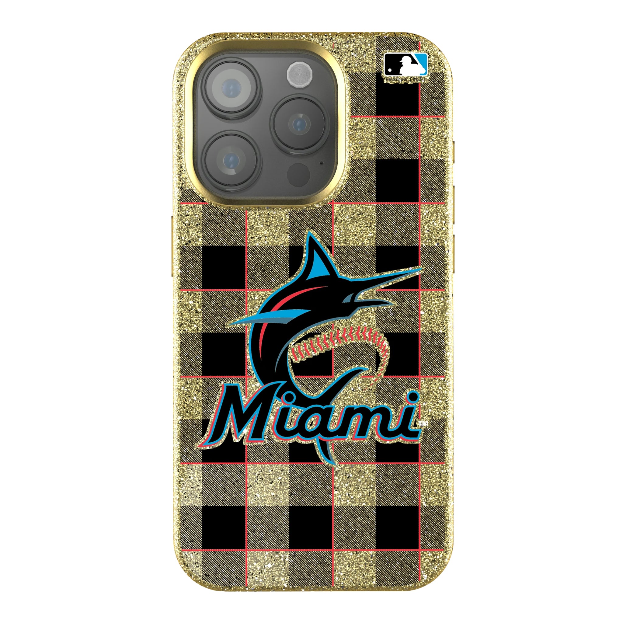 Miami Marlins Plaid iPhone Bling Phone Case for Apple iPhone