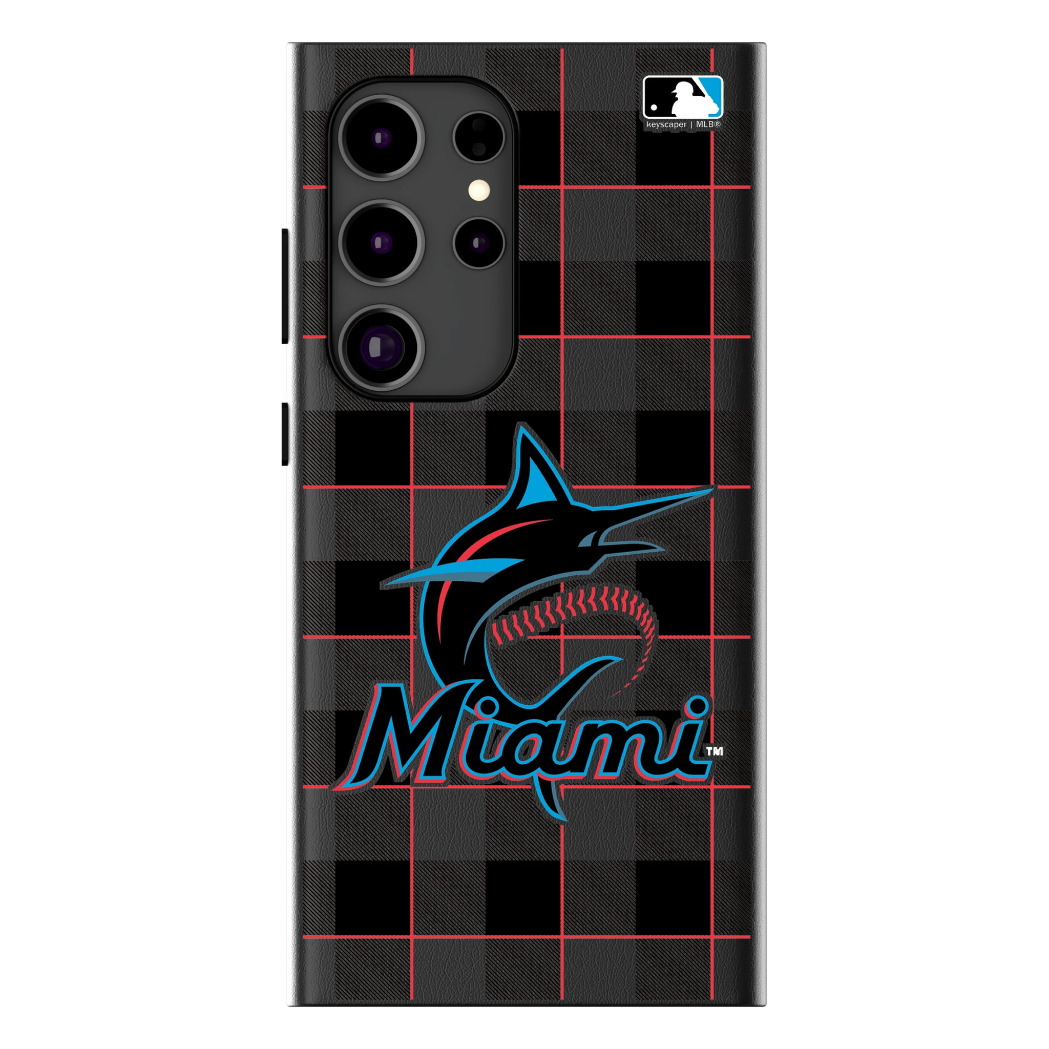 Miami Marlins Plaid Galaxy MagSafe Compatible Phone Case for Samsung Galaxy