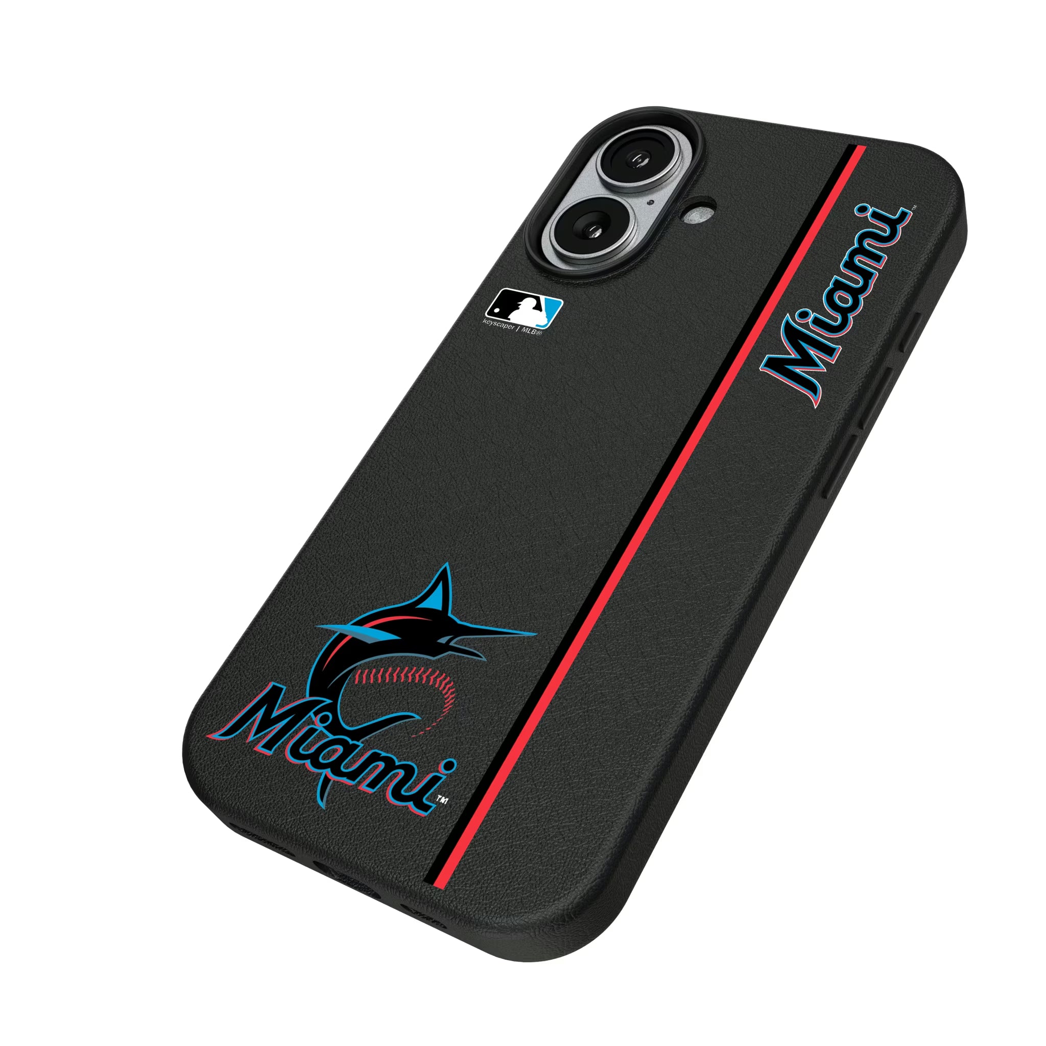 Miami Marlins Sidebar iPhone MagSafe Compatible Phone Case for Apple iPhone - Isometric View#Device_iPhone 17