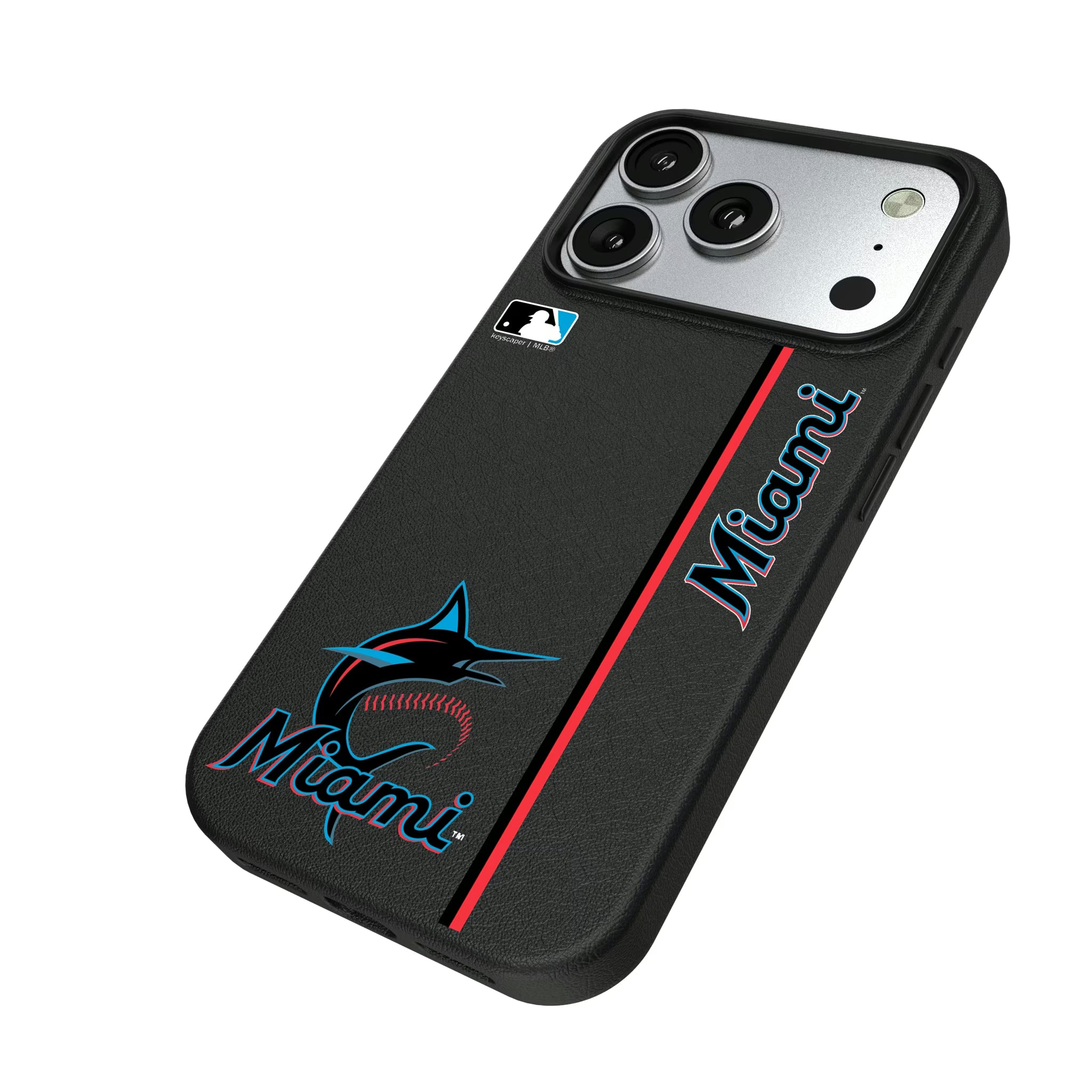 Miami Marlins Sidebar iPhone MagSafe Compatible Phone Case for Apple iPhone - Isometric View#Device_iPhone 17 Pro