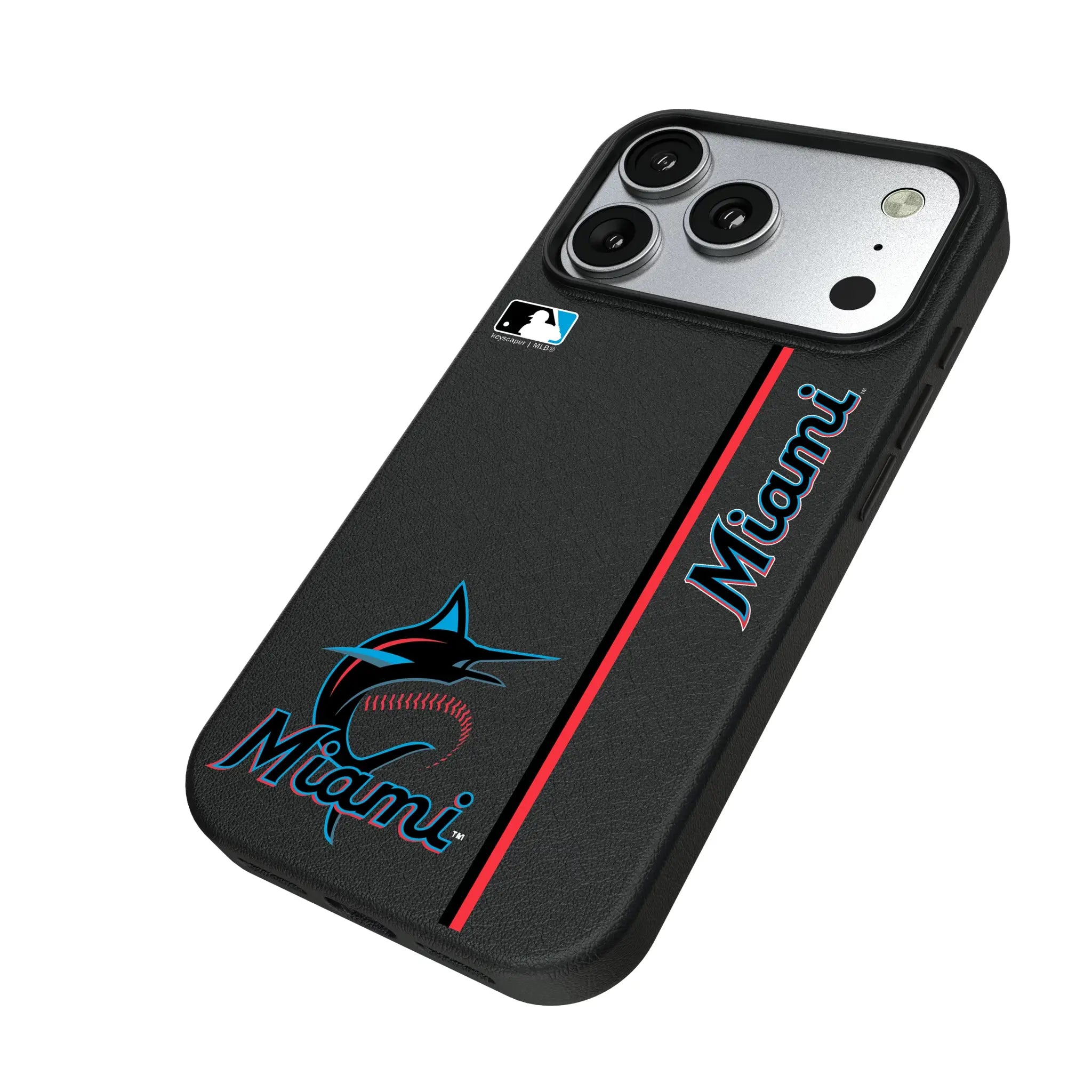 Miami Marlins Sidebar iPhone MagSafe Compatible Phone Case for Apple iPhone - Isometric View#Device_iPhone 17 Pro