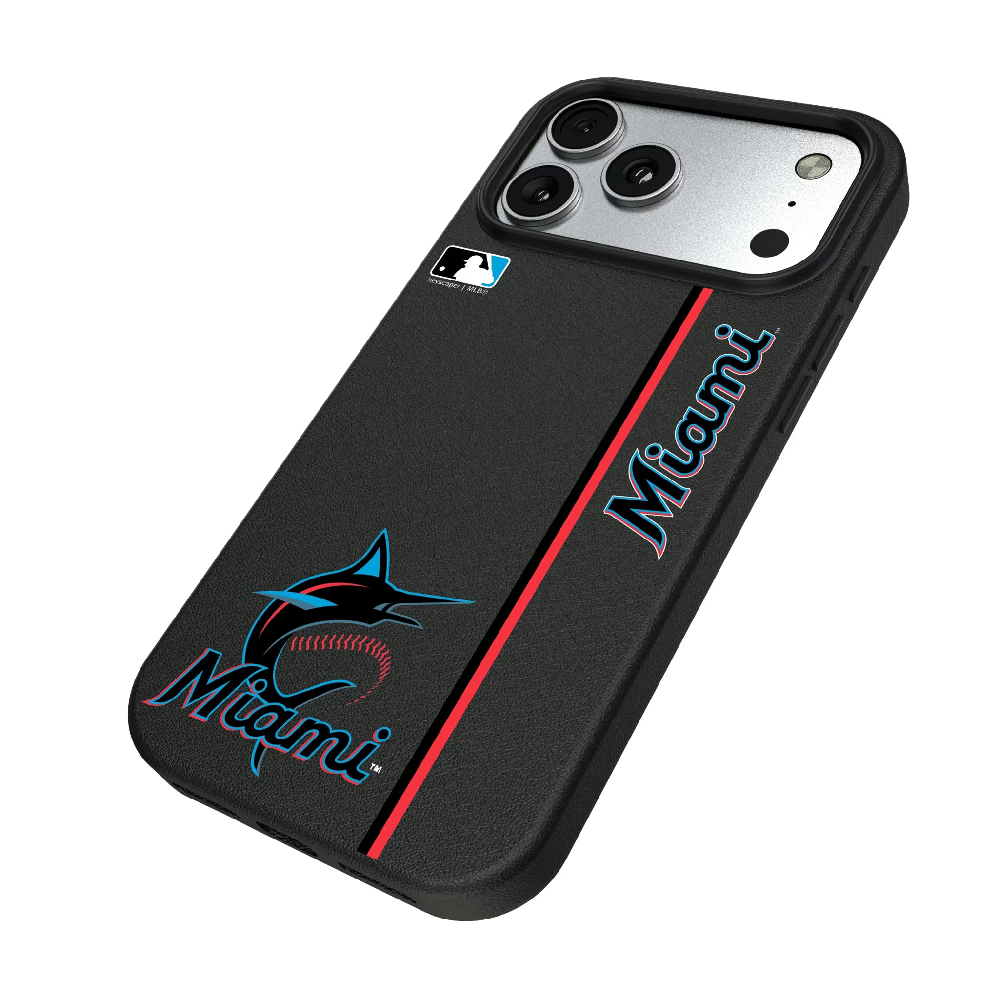 Miami Marlins Sidebar iPhone MagSafe Compatible Phone Case for Apple iPhone - Isometric View#Device_iPhone 17 Pro Max