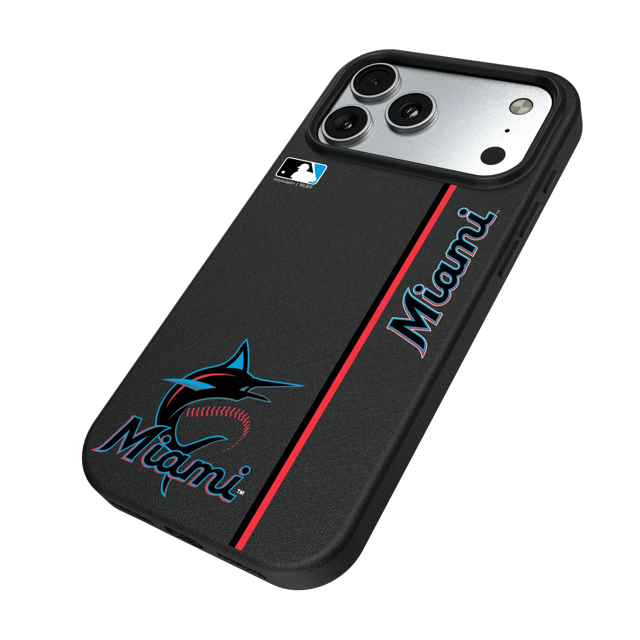 Miami Marlins Sidebar iPhone MagSafe Compatible Phone Case for Apple iPhone - Isometric View#Device_iPhone 17 Pro Max