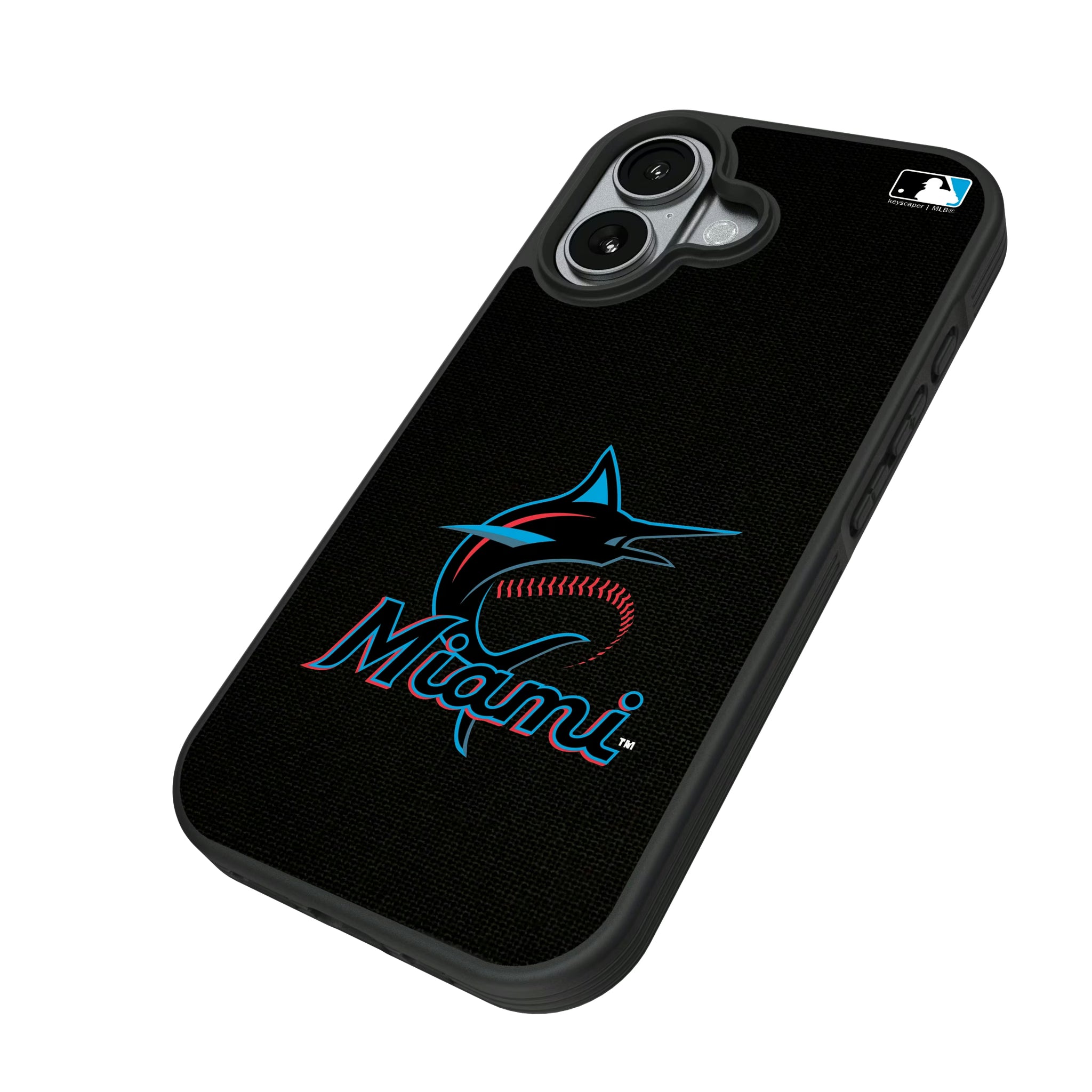 Miami Marlins Solid iPhone Bump Phone Case for Apple iPhone - Isometric View#Device_iPhone 17