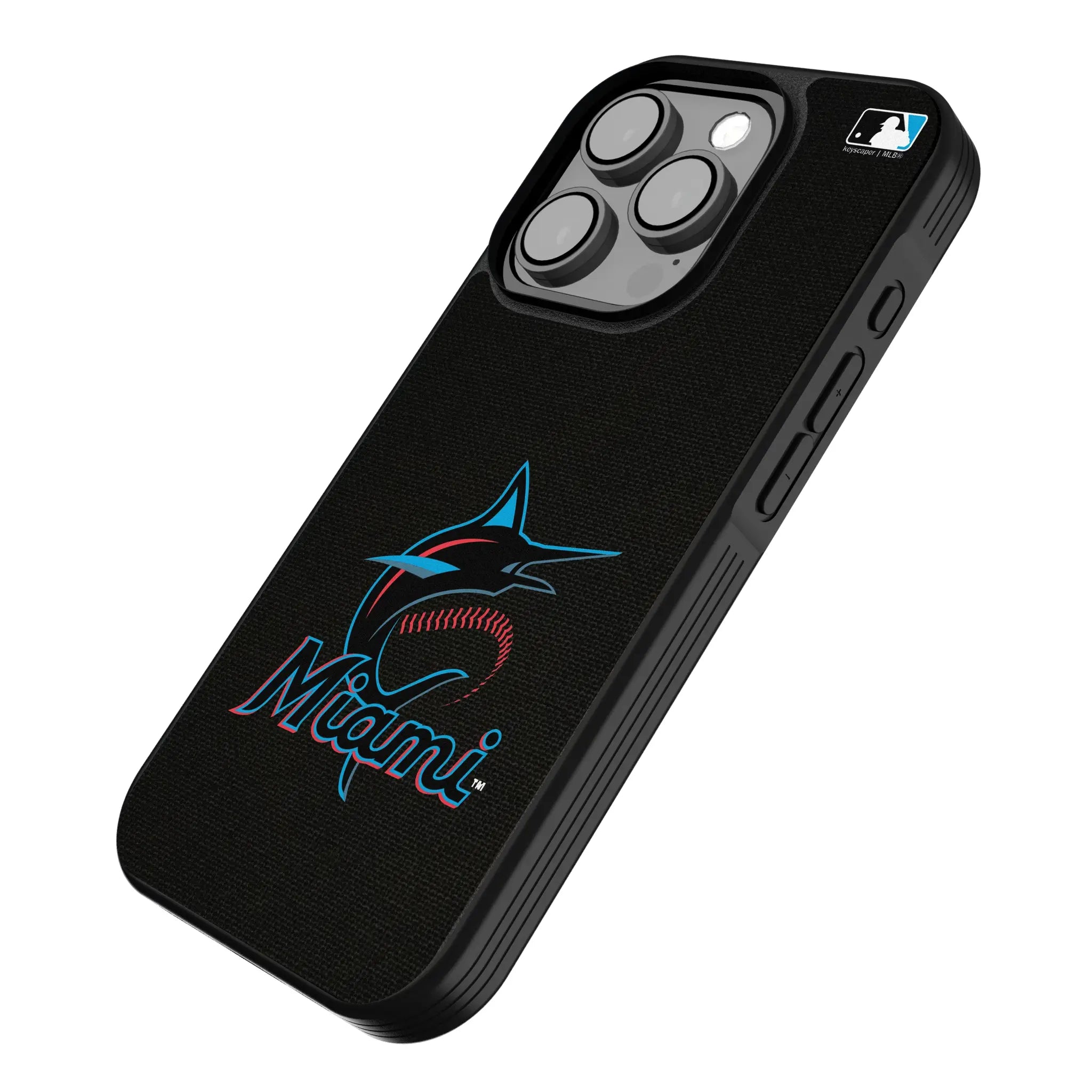 Miami Marlins Solid iPhone Bump Phone Case for Apple iPhone - Isometric View