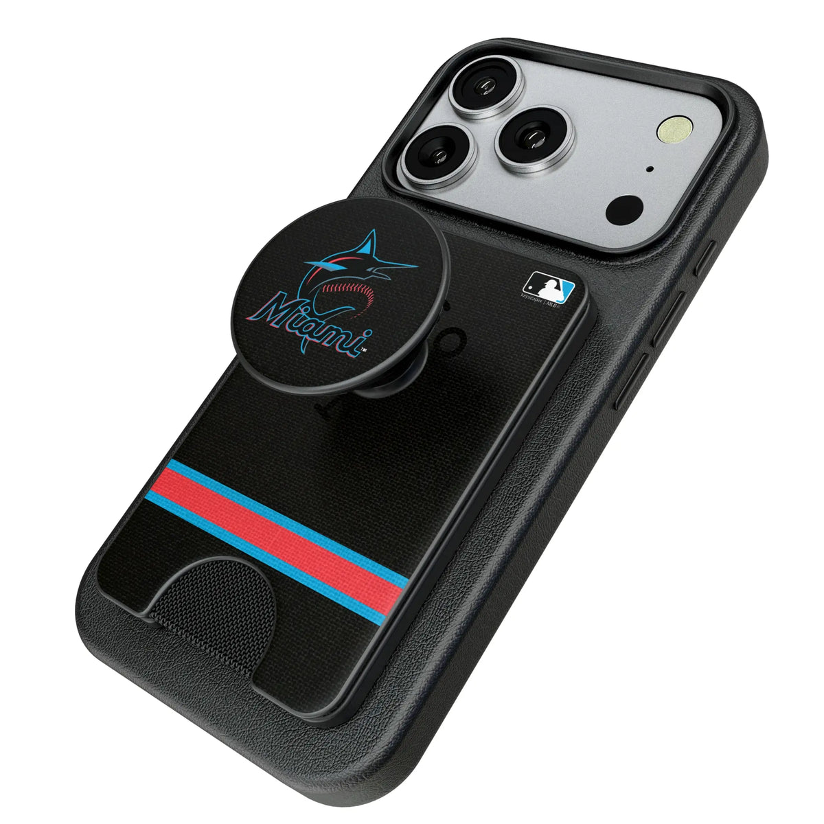Miami Marlins Stripe Popsockets Wallet Magnetic - Isometric View