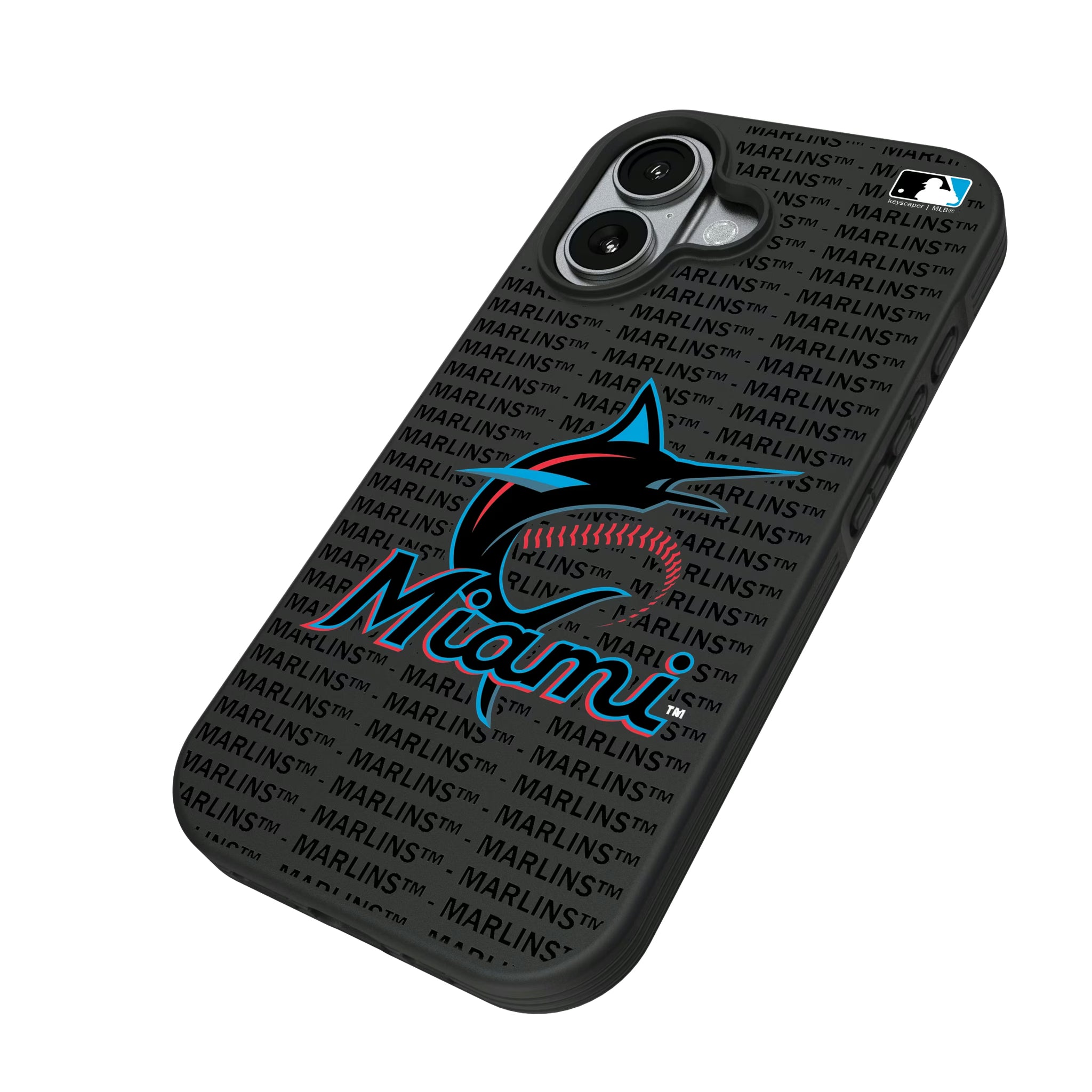 Miami Marlins Text Backdrop iPhone Bump Phone Case for Apple iPhone - Isometric View#Device_iPhone 17