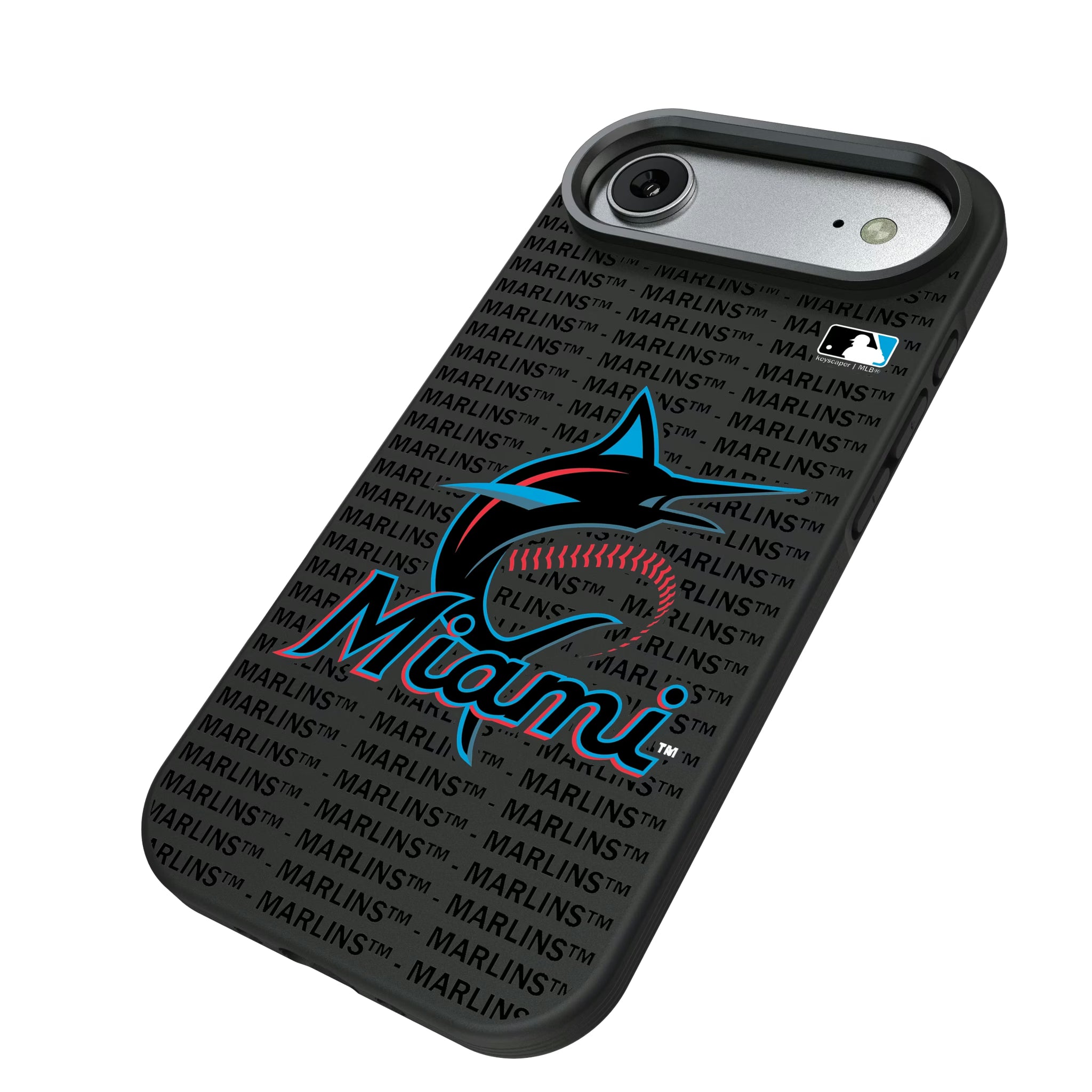 Miami Marlins Text Backdrop iPhone Bump Phone Case for Apple iPhone - Isometric View#Device_iPhone Air