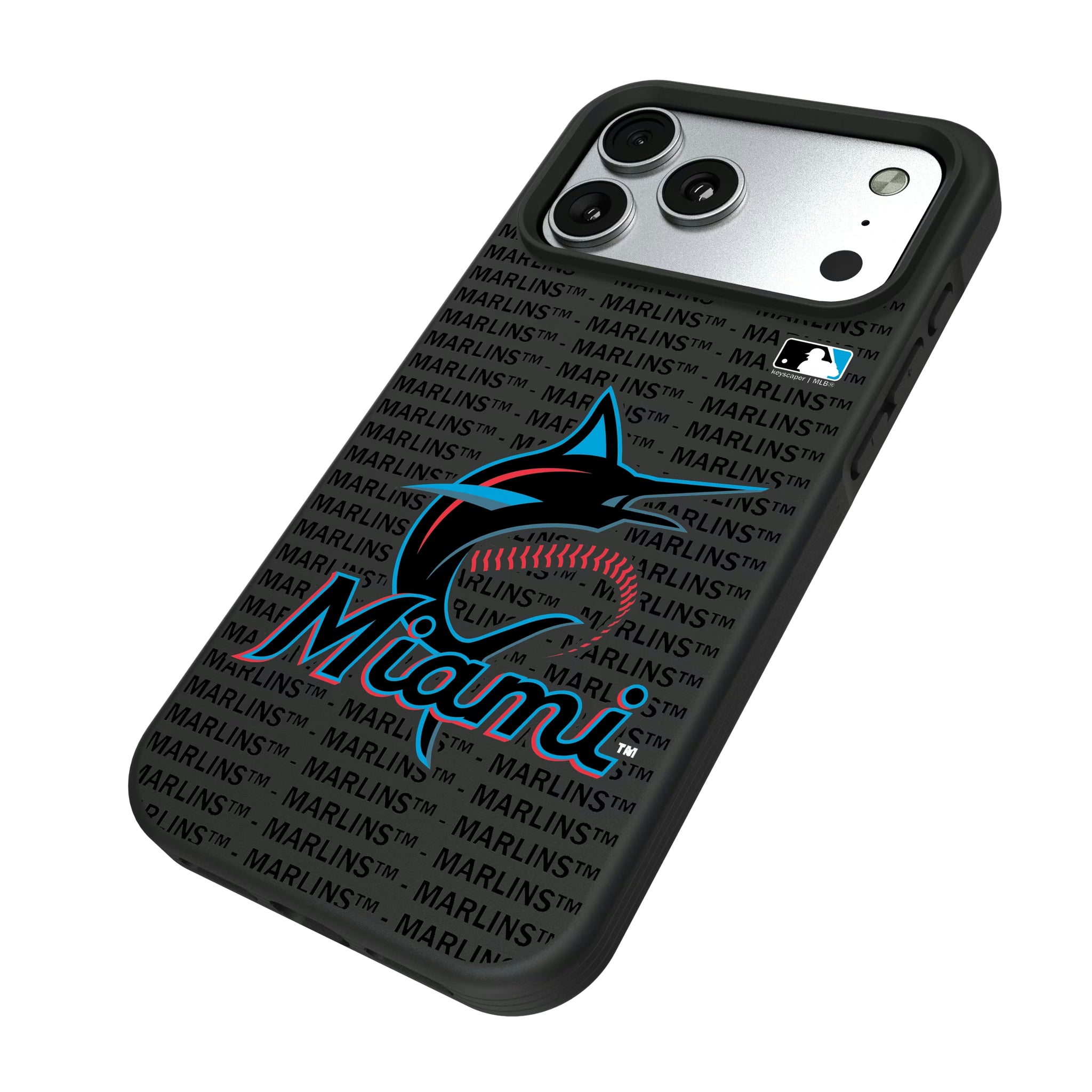 Miami Marlins Text Backdrop iPhone Bump Phone Case for Apple iPhone - Isometric View#Device_iPhone 17 Pro Max