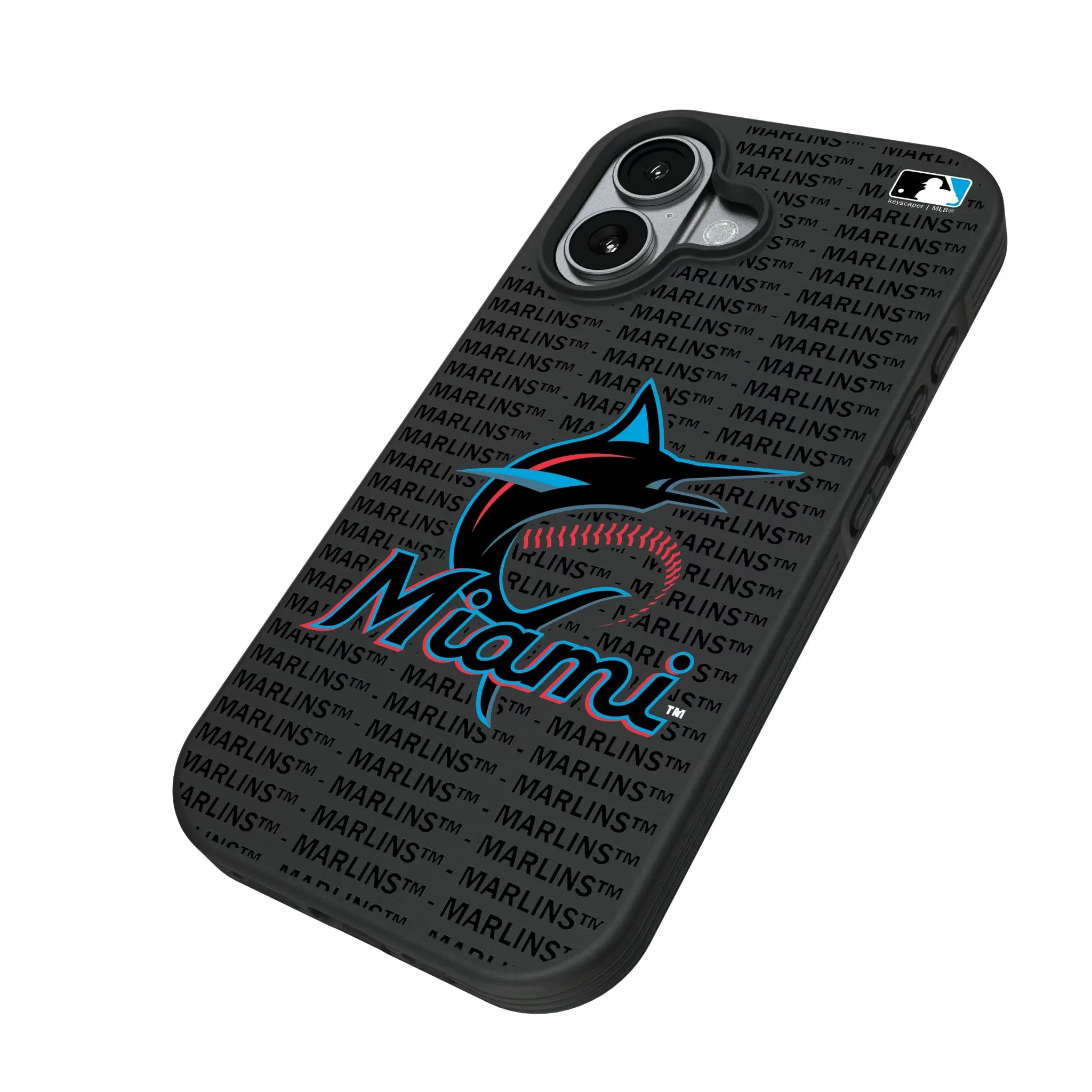 Miami Marlins Text Backdrop iPhone Bump Phone Case for Apple iPhone - Isometric View#Device_iPhone 17