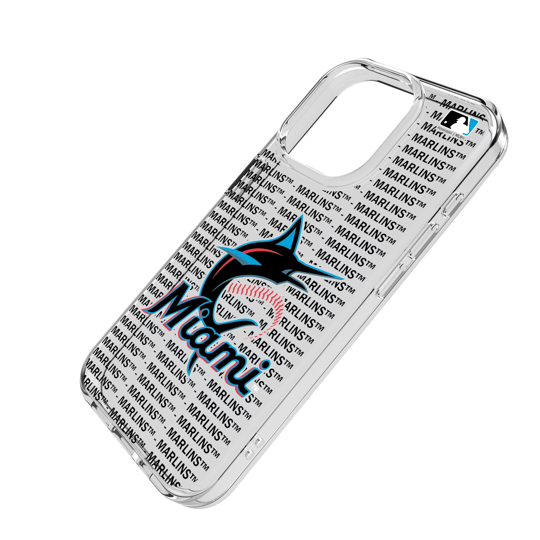 Miami Marlins Text Backdrop iPhone Clear Phone Case for Apple iPhone - Isometric View