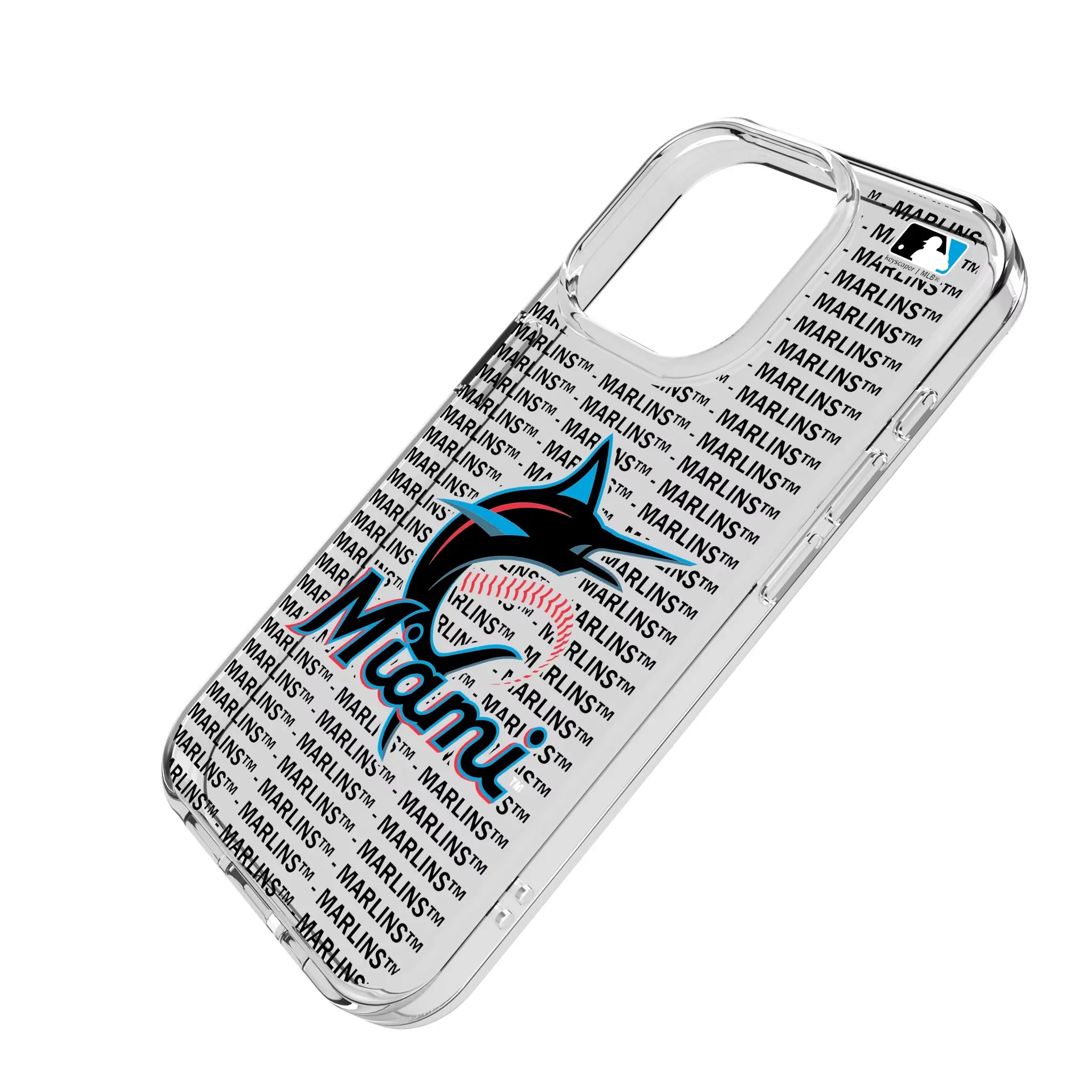 Miami Marlins Text Backdrop iPhone Clear Phone Case for Apple iPhone - Isometric View