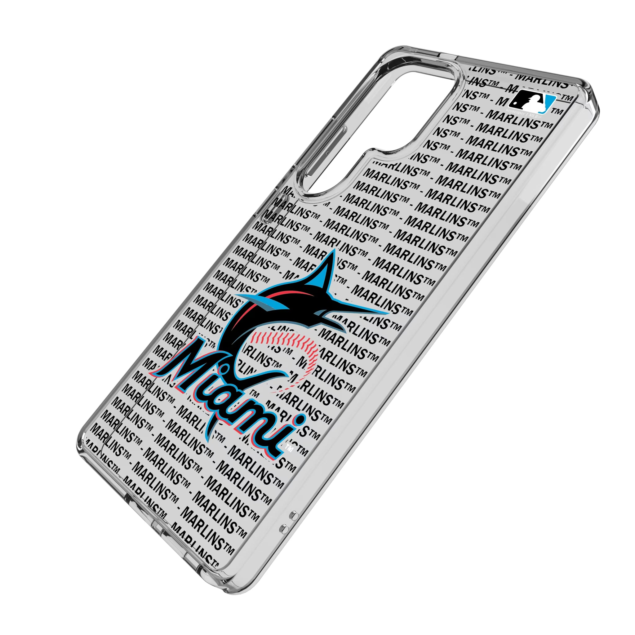 Miami Marlins Text Backdrop Galaxy Clear Phone Case for Samsung Galaxy - Isometric View