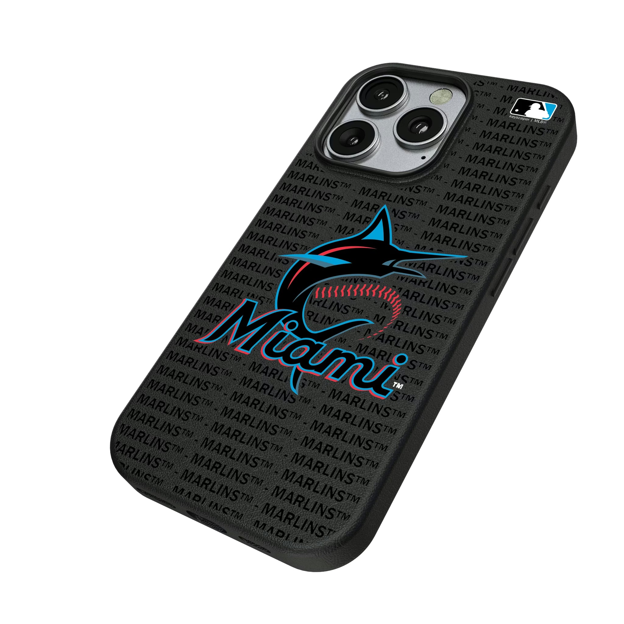 Miami Marlins Text Backdrop iPhone MagSafe Compatible Phone Case for Apple iPhone - Isometric View