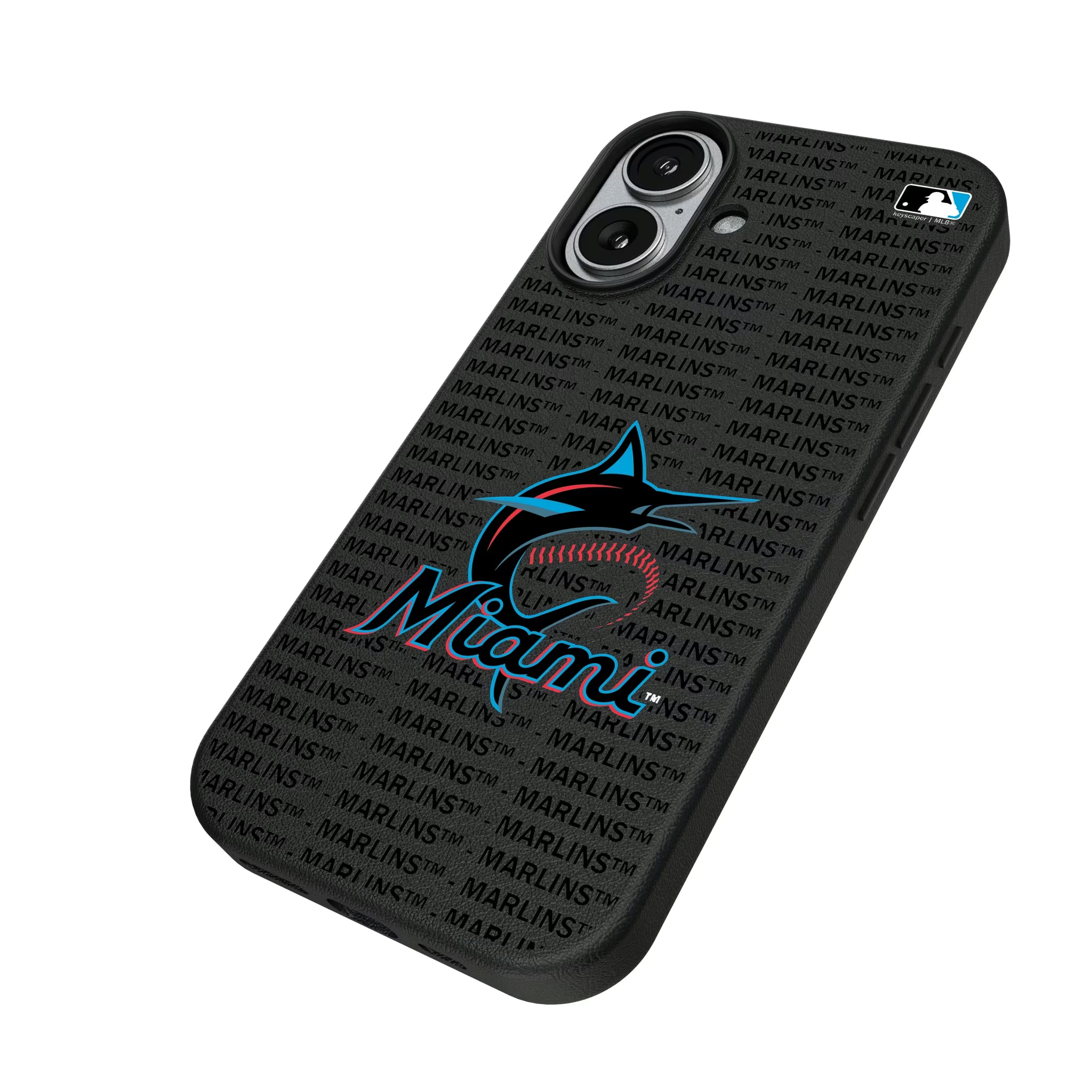 Miami Marlins Text Backdrop iPhone MagSafe Compatible Phone Case for Apple iPhone - Isometric View#Device_iPhone 17